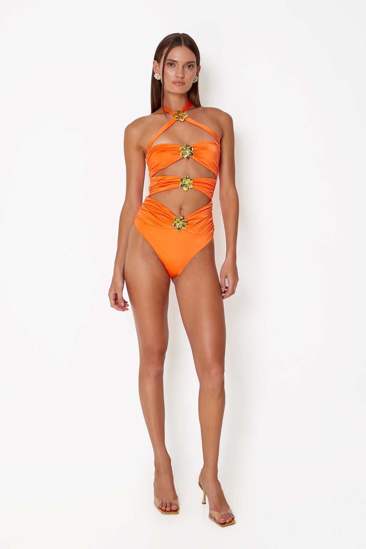 'Diamond' Cut Out Swimsuit - Orange