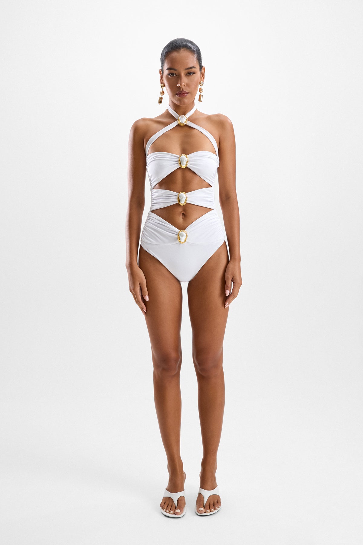 Diamond Moonstone Cut-Out Swimsuit - Pearl