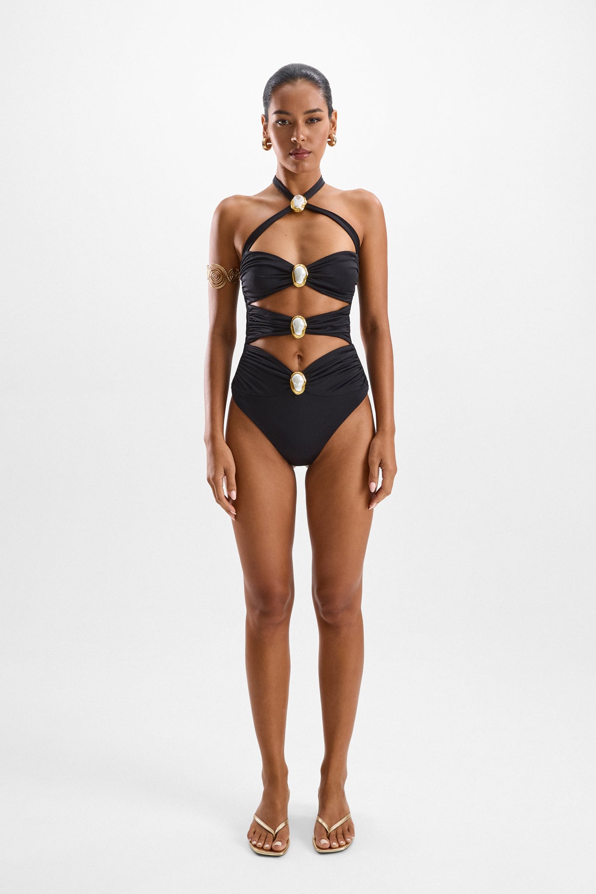 Diamond Moonstone Cut-Out Swimsuit - Black
