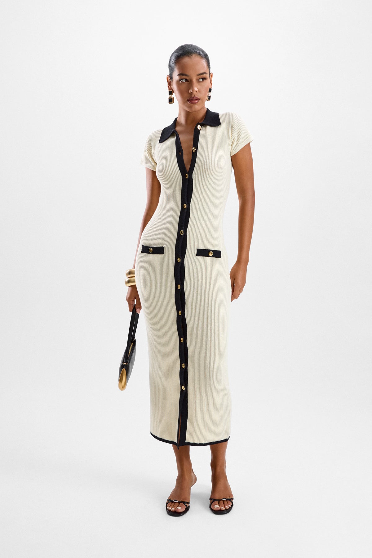 polo knit dress women The Averie Polo Rib Sweater Dress