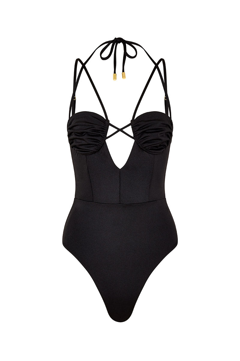 'Doll' Ruched Swimsuit - Black