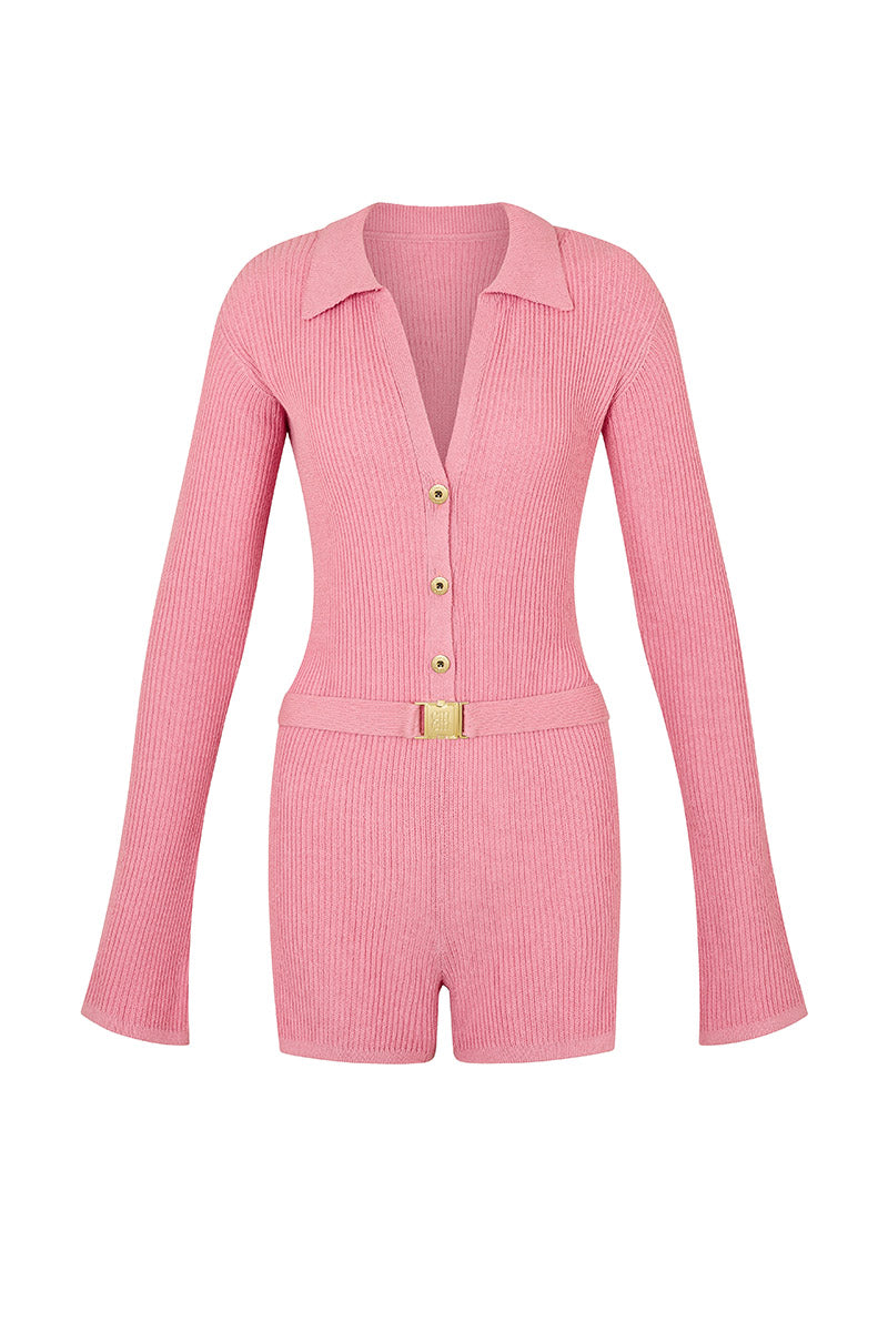 'Insider' Rib Knit Playsuit - Barbie