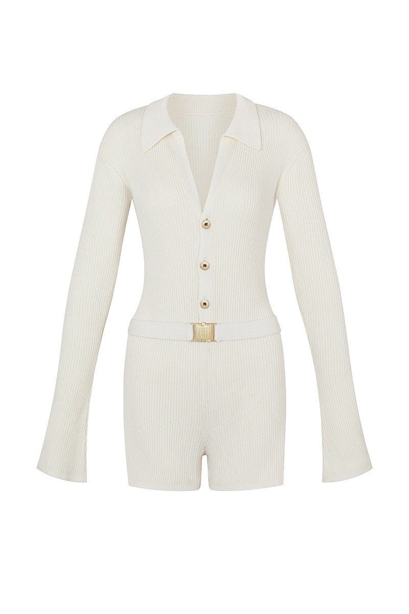 'Insider' Rib Knit Playsuit - Pearl