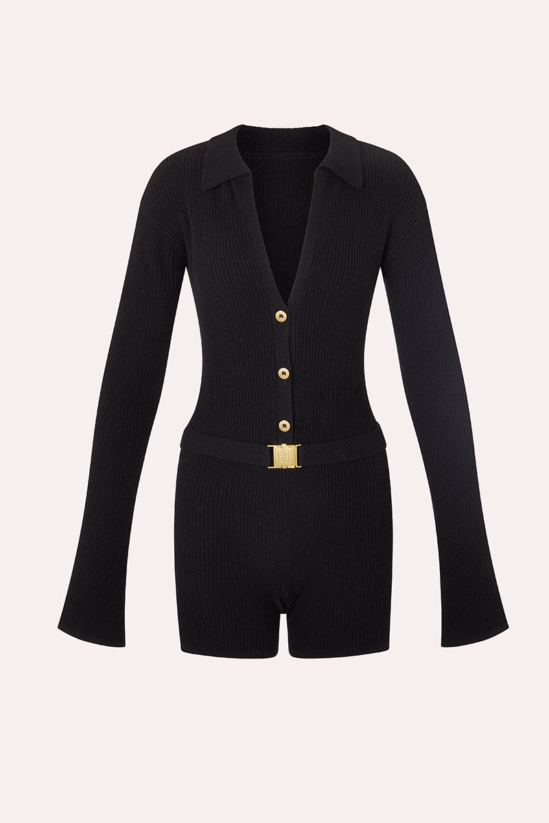 'Insider' Rib Knit Playsuit - Black