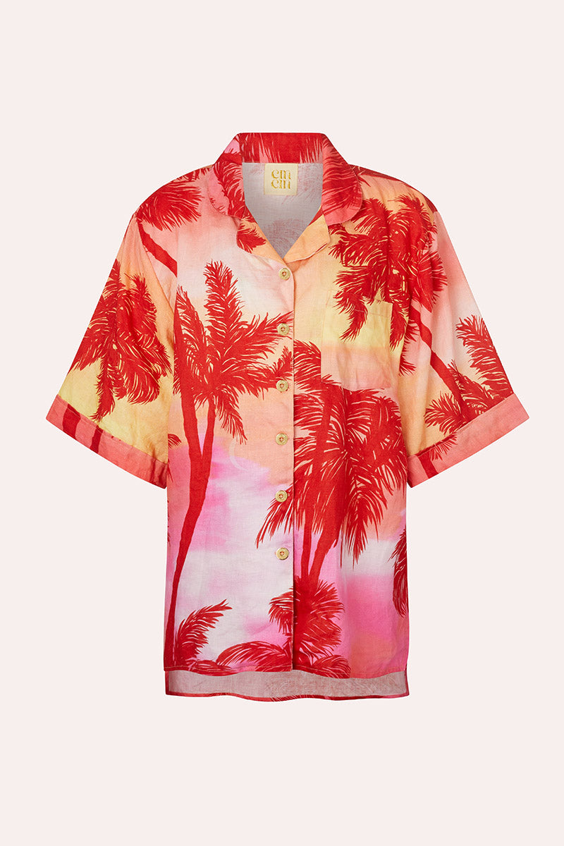Mirage' Oversized Bowling Shirt - Palm