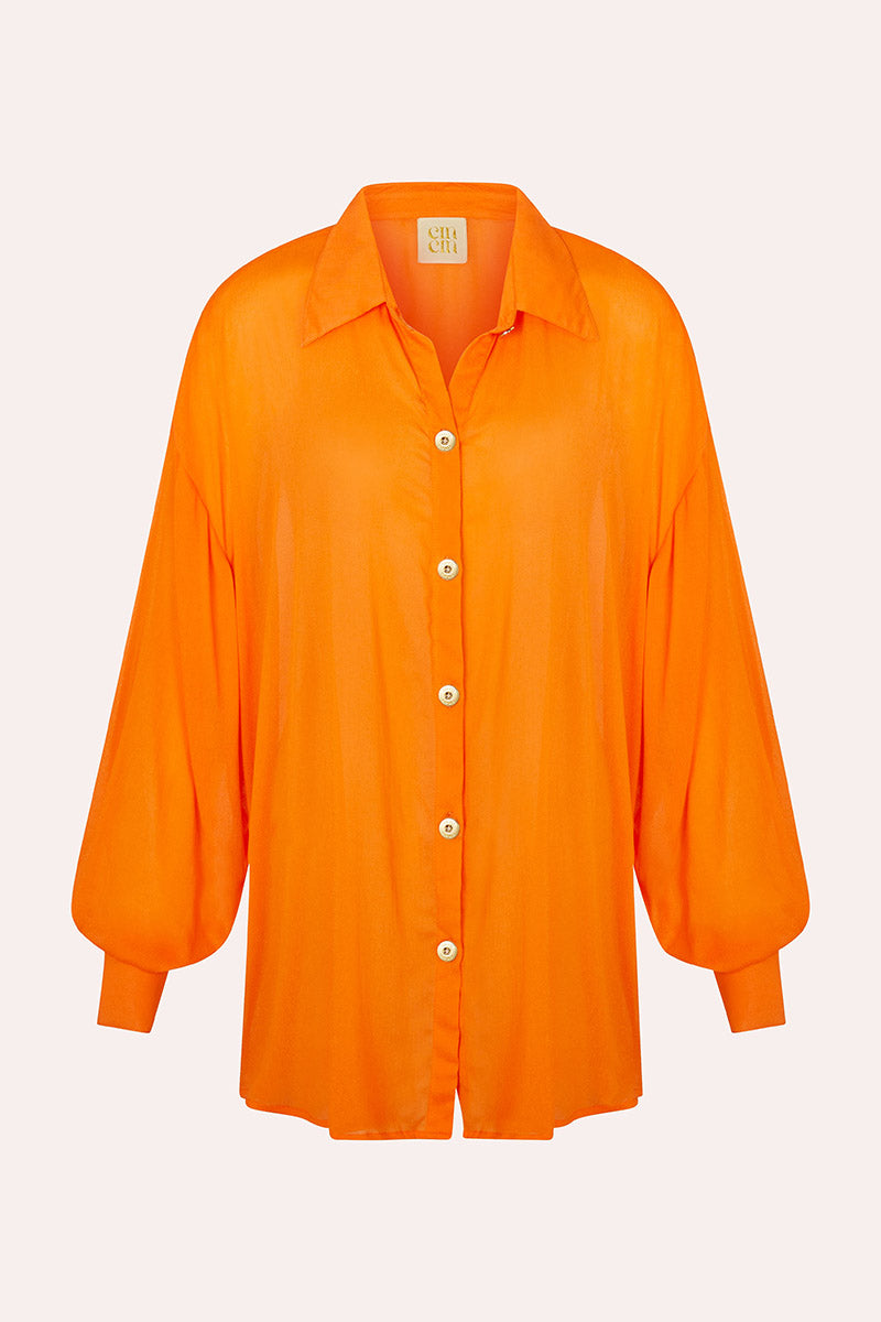 Button Down Orange Cotton Shirt Orange Cotton Linen Plain Slim Fit