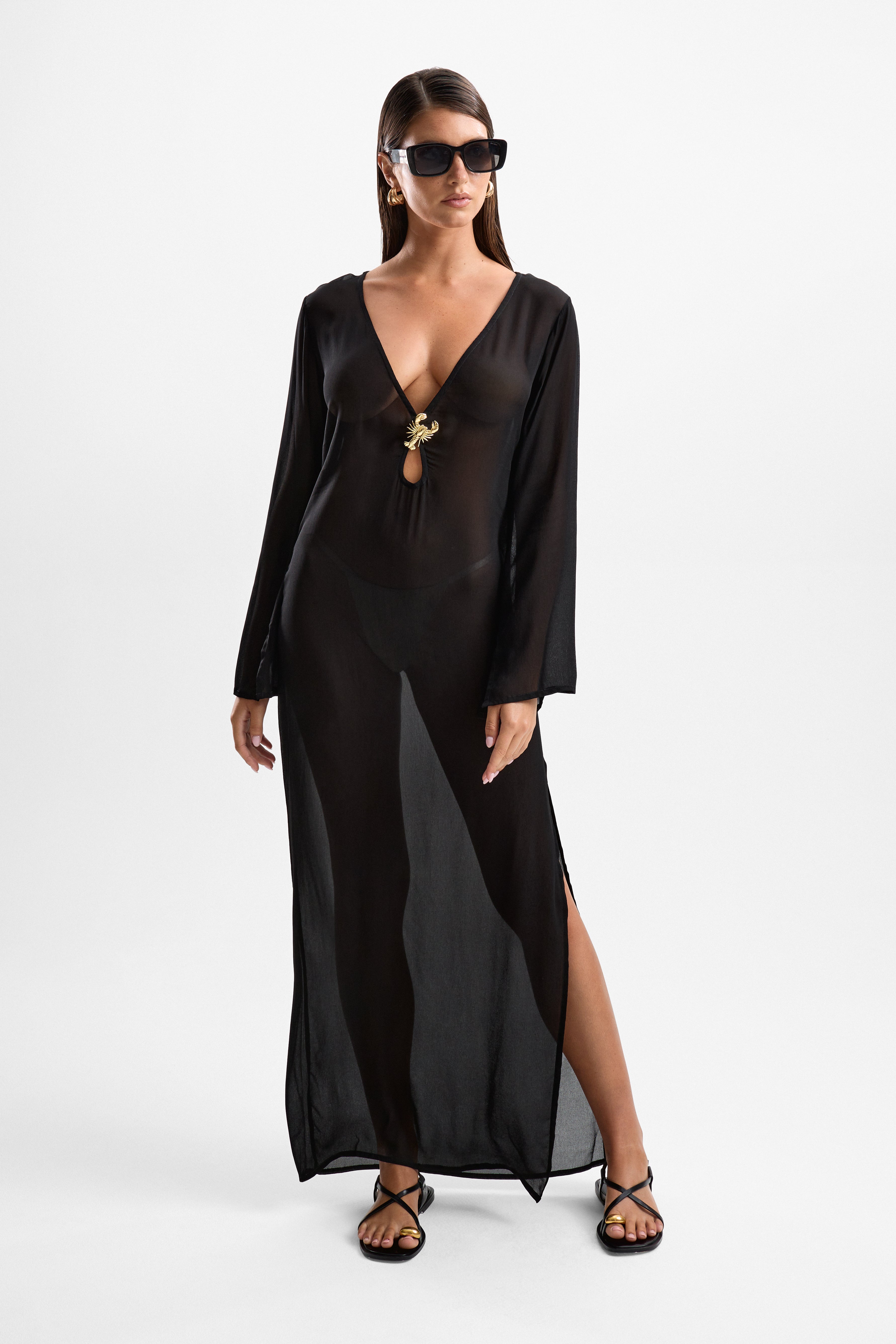 'Hotline' Lobster Maxi Dress - Black