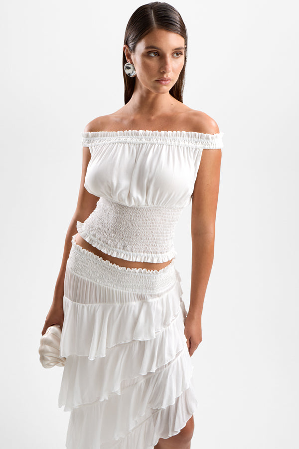 Eden Shirred Top - Pearl