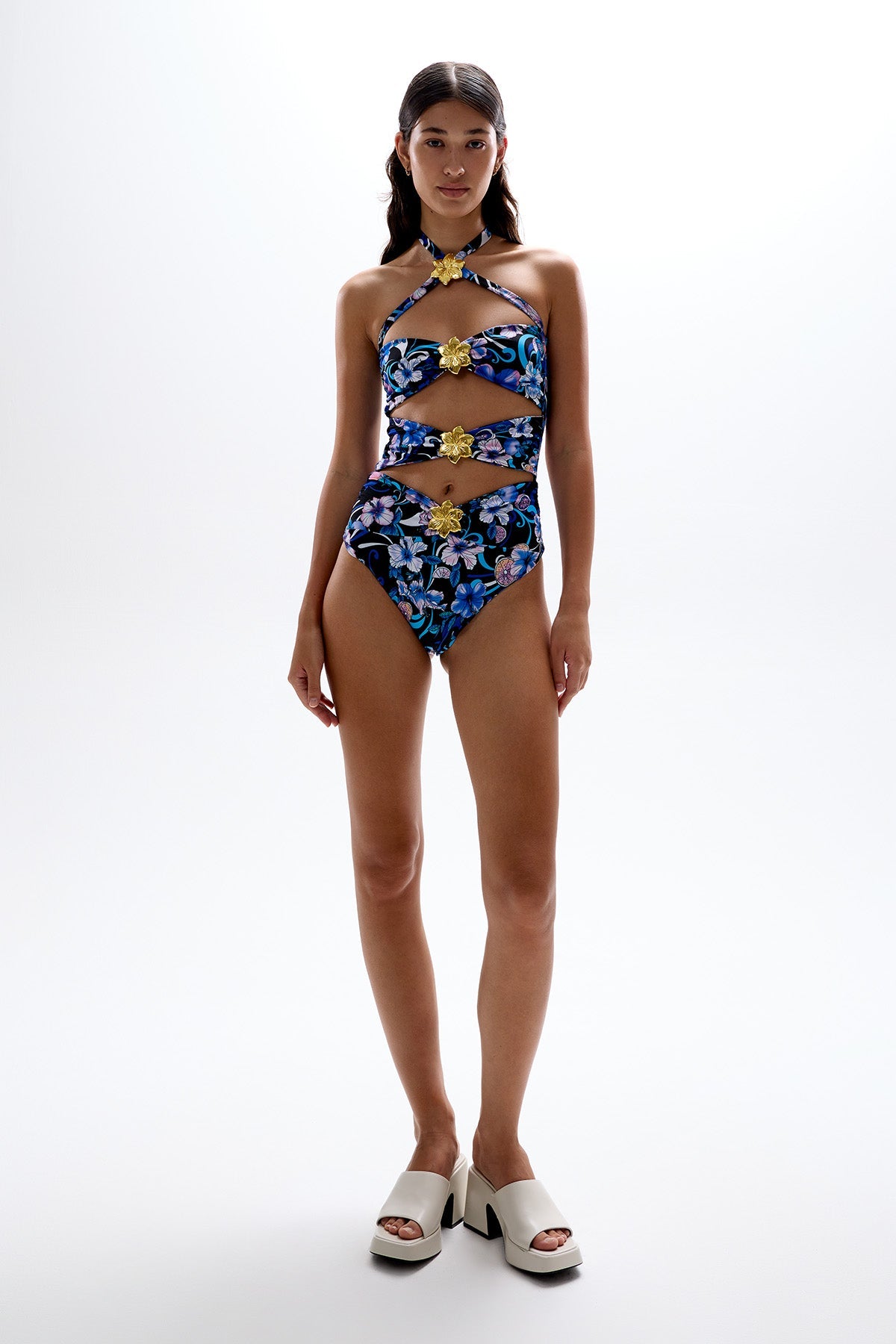 Diamond Cut Out Swimsuit - Hibiscus Blue