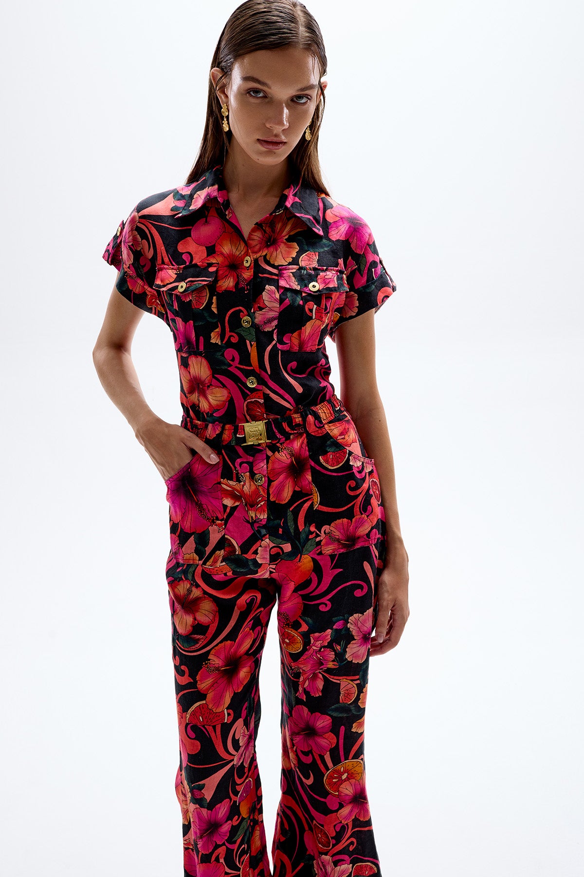 Illusion' Long Jumpsuit - Hibiscus Pink