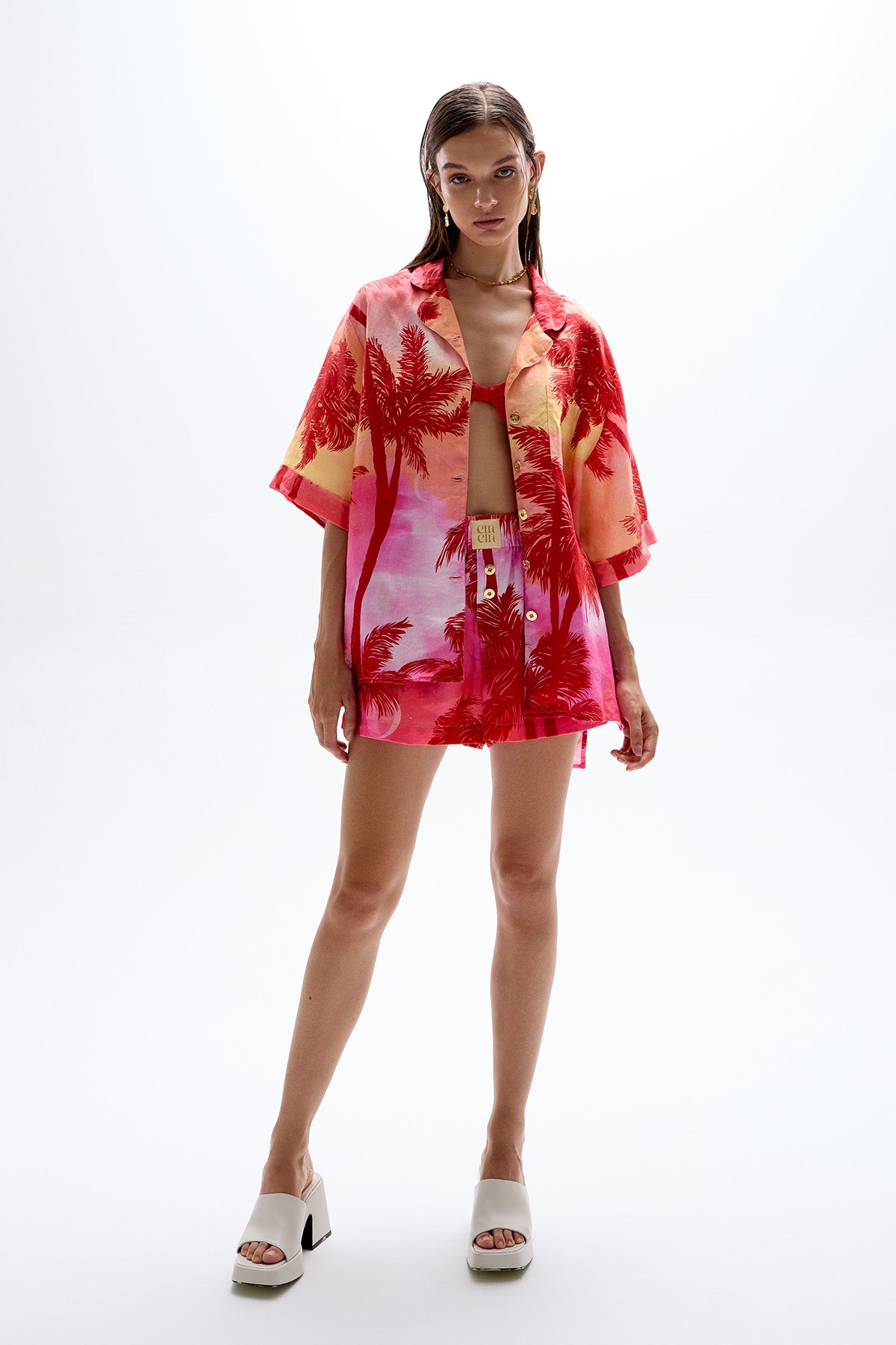 Mirage' Oversized Bowling Shirt - Palm