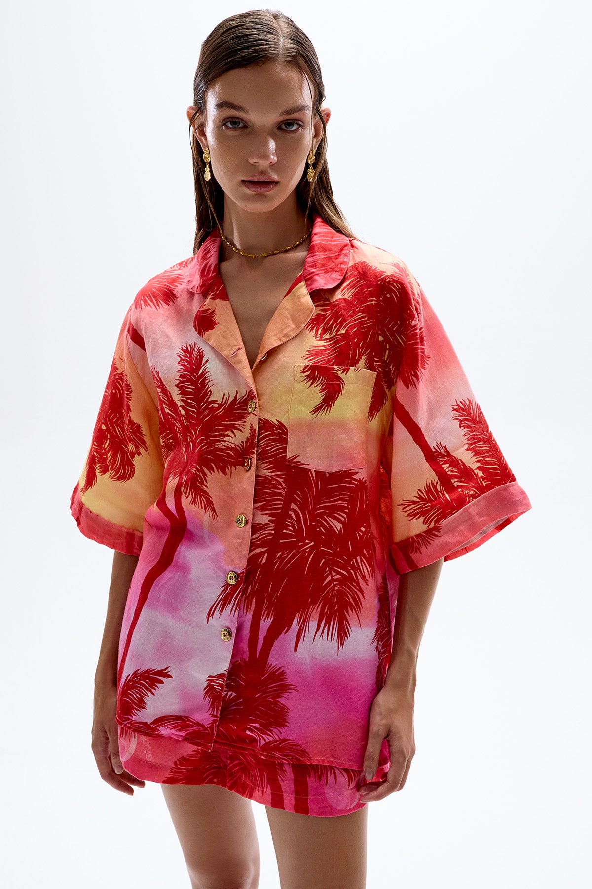 Mirage' Oversized Bowling Shirt - Palm