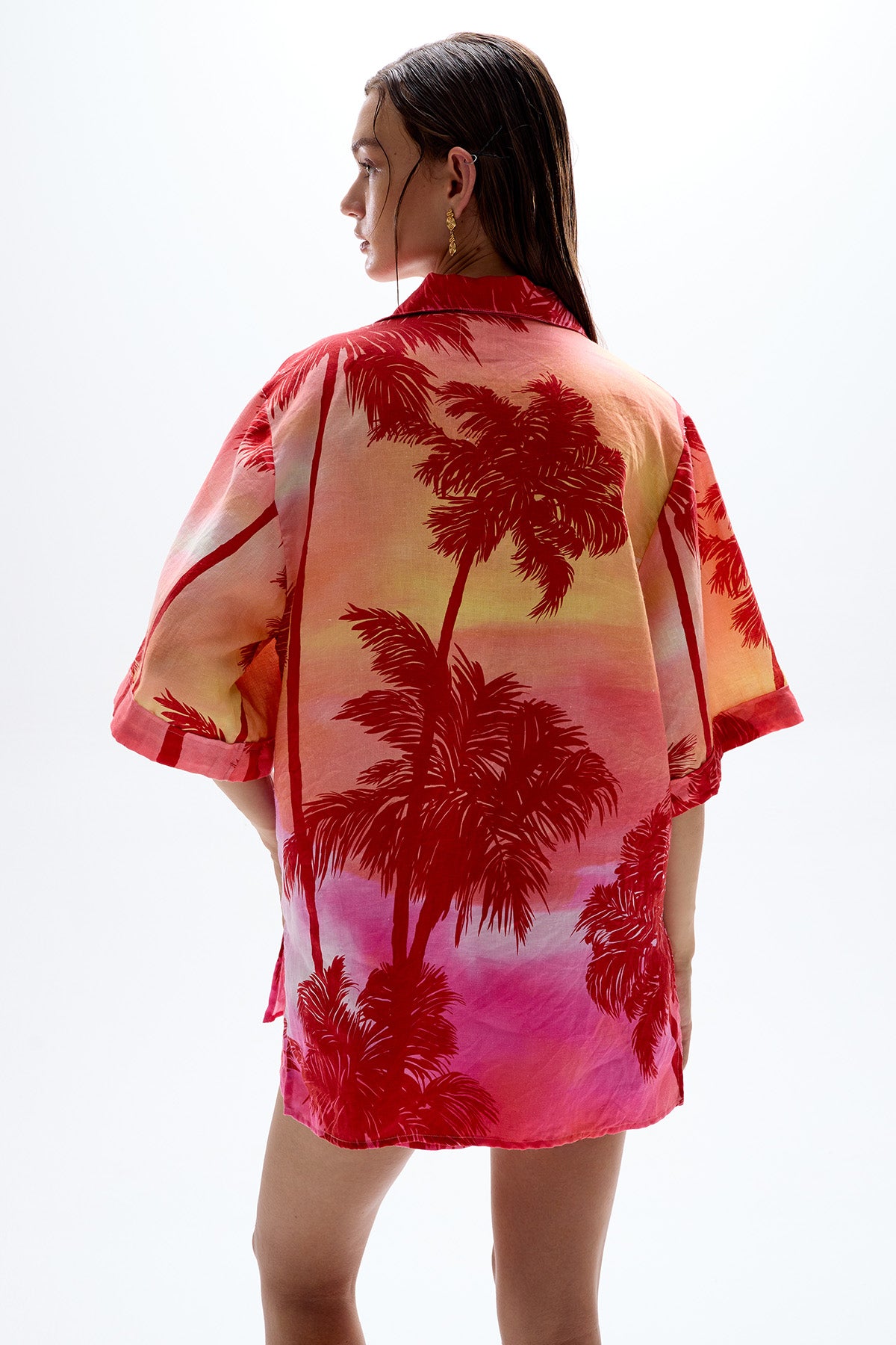 Mirage' Oversized Bowling Shirt - Palm