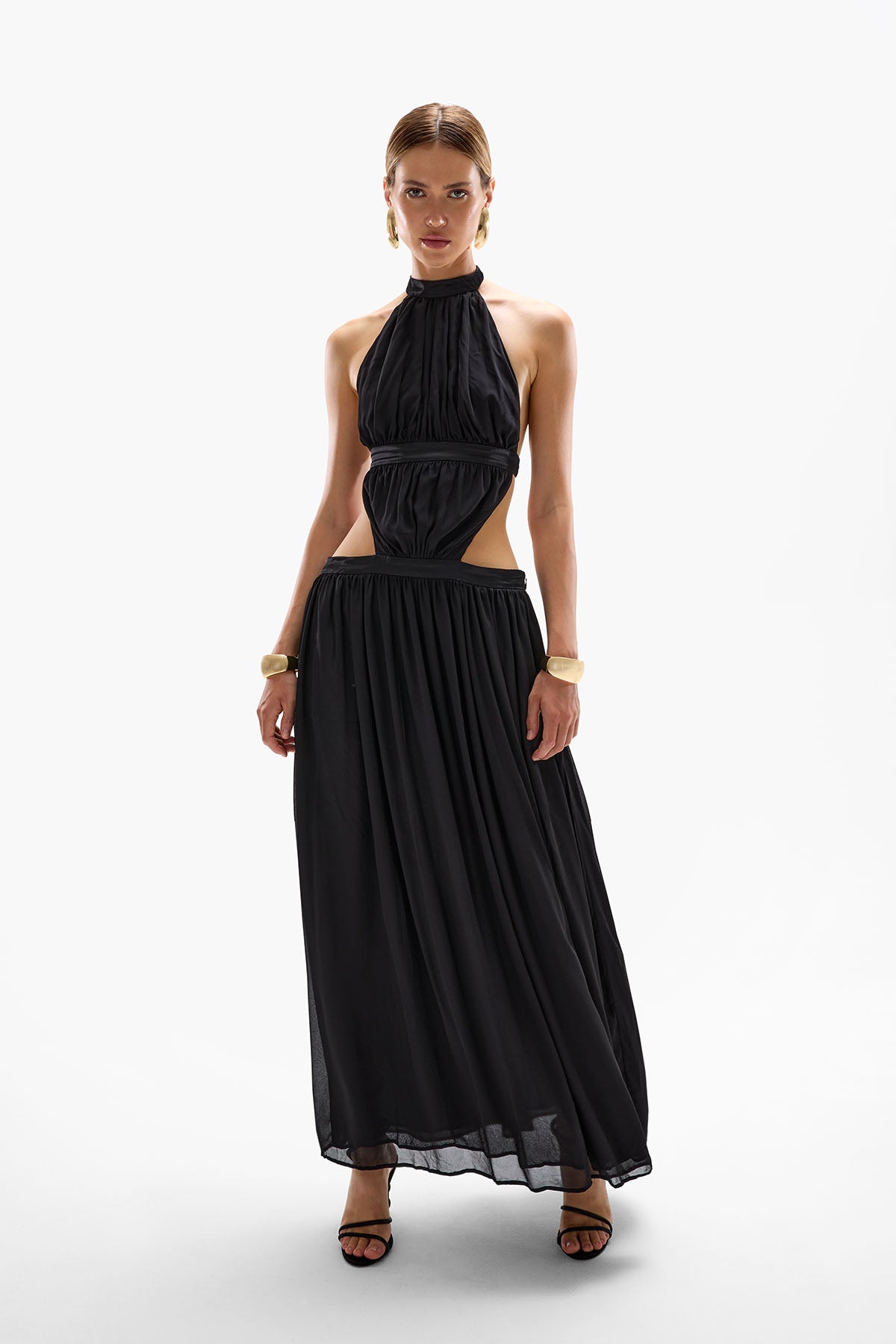 Rosette Maxi Dress - Black