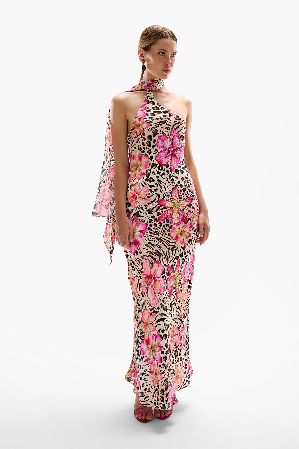 chinese dress ladies Hera Maxi Dress With Slit in Tangerine – OAMA main image 0