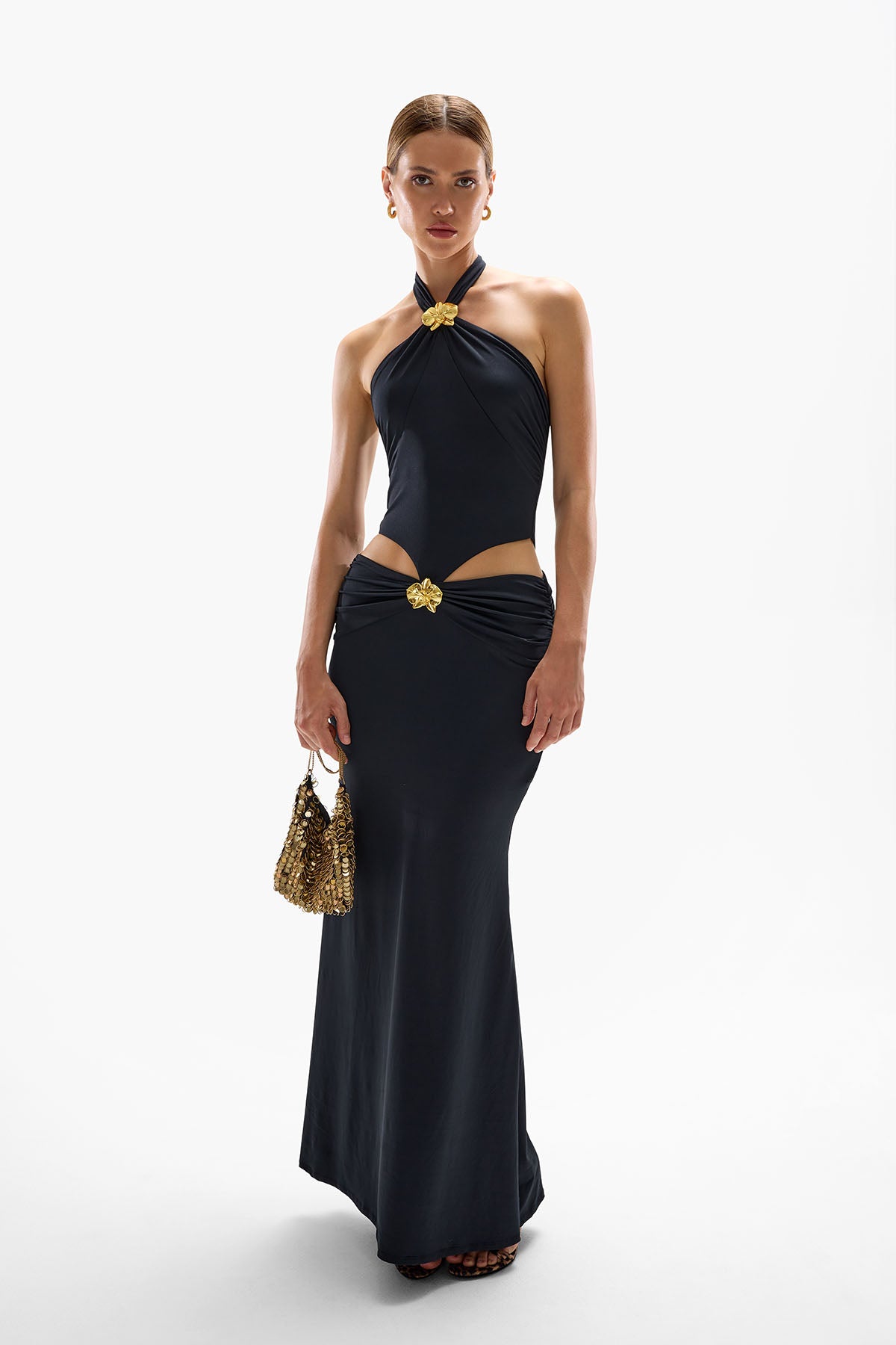 'Imperial' Orchid Maxi Dress - Black