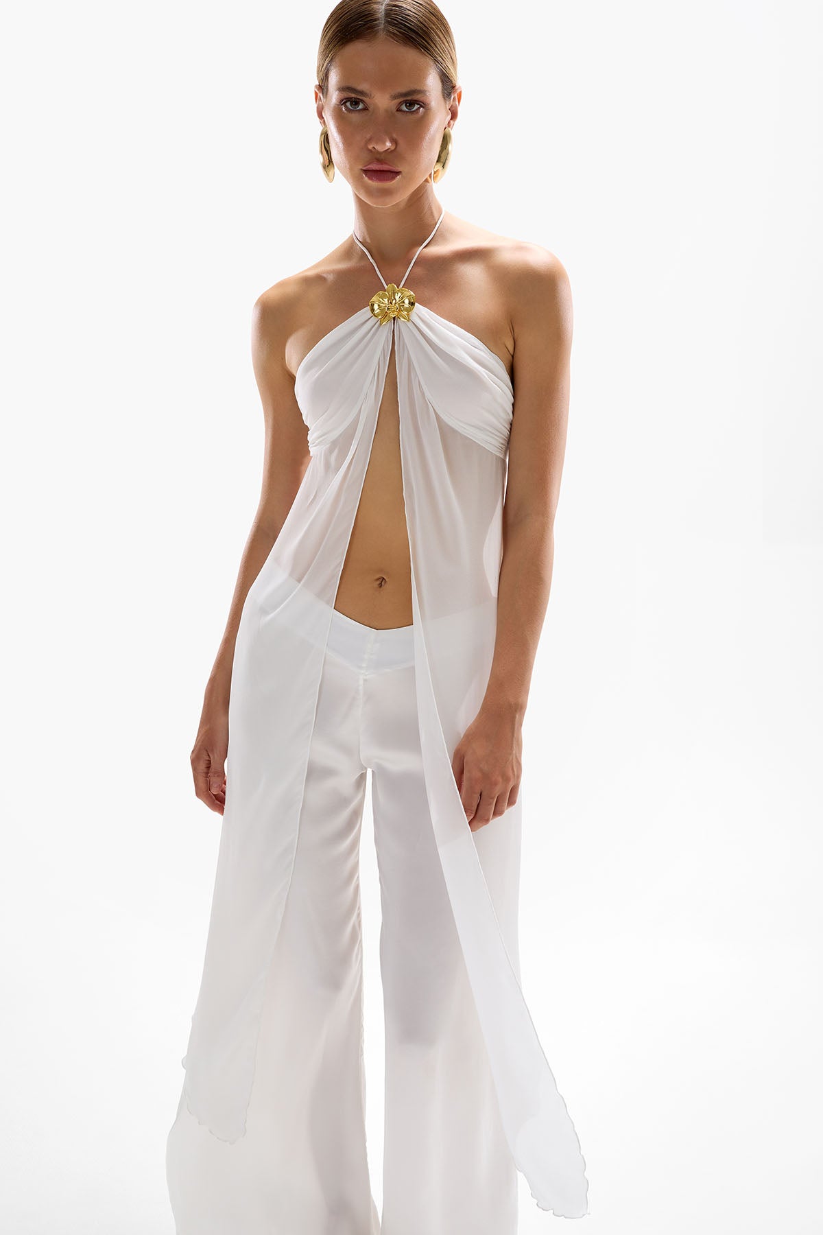 Coral' Orchid Drape Top - Pearl