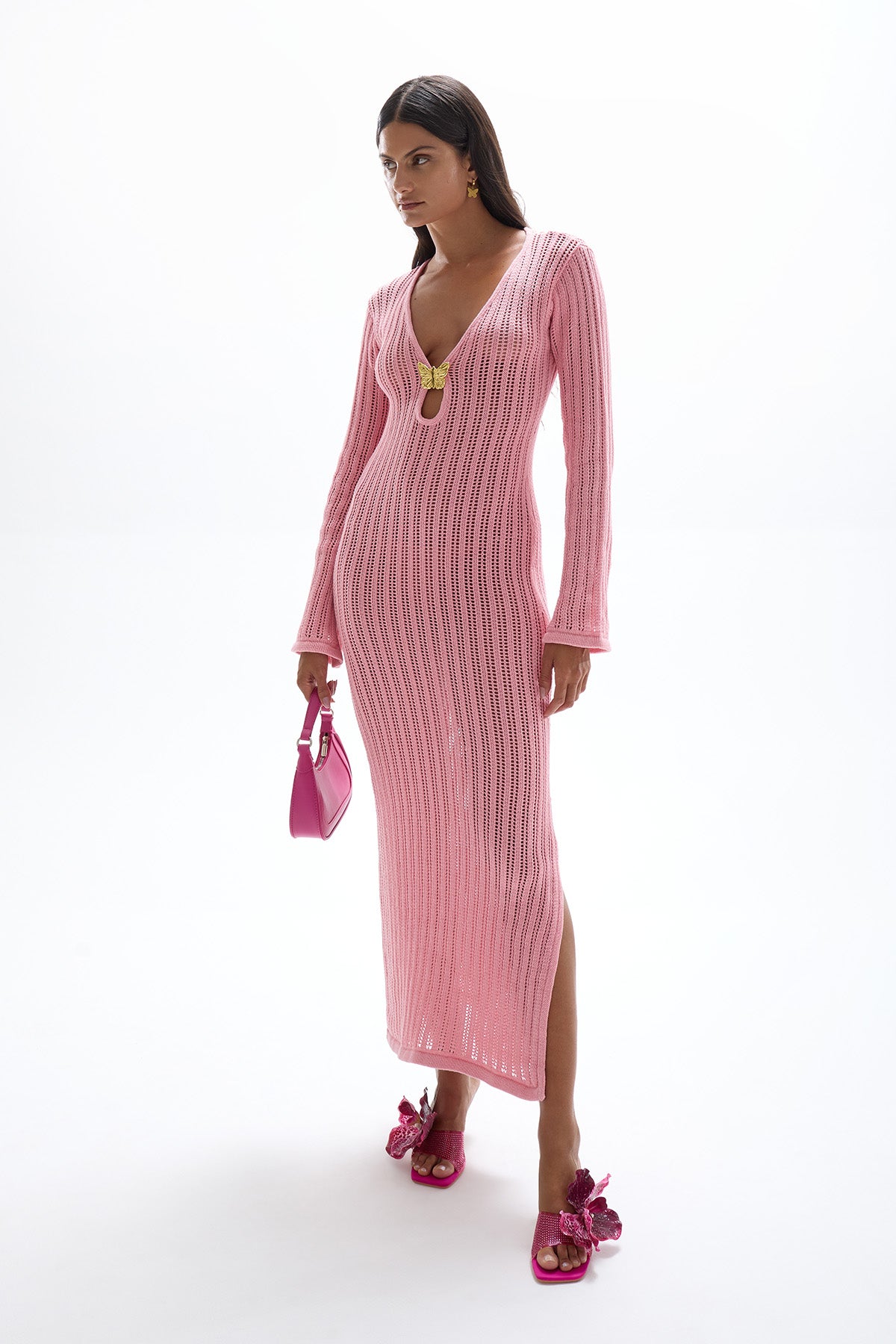 strapless open back dress CAMY CONTRAST RIBBED KNIT DRESS IN PINK main image 0