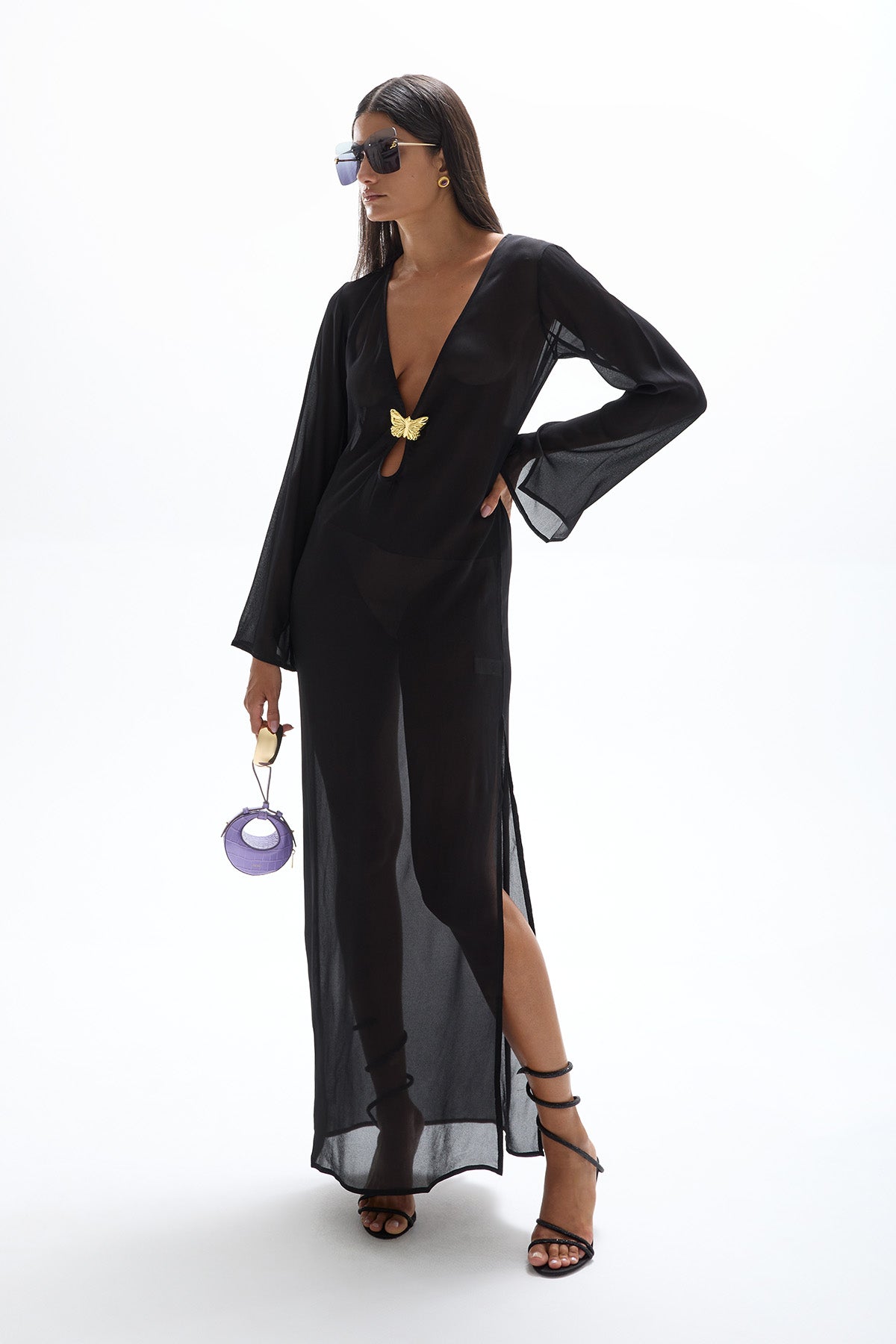 Hotline' Butterfly Maxi Dress - Black