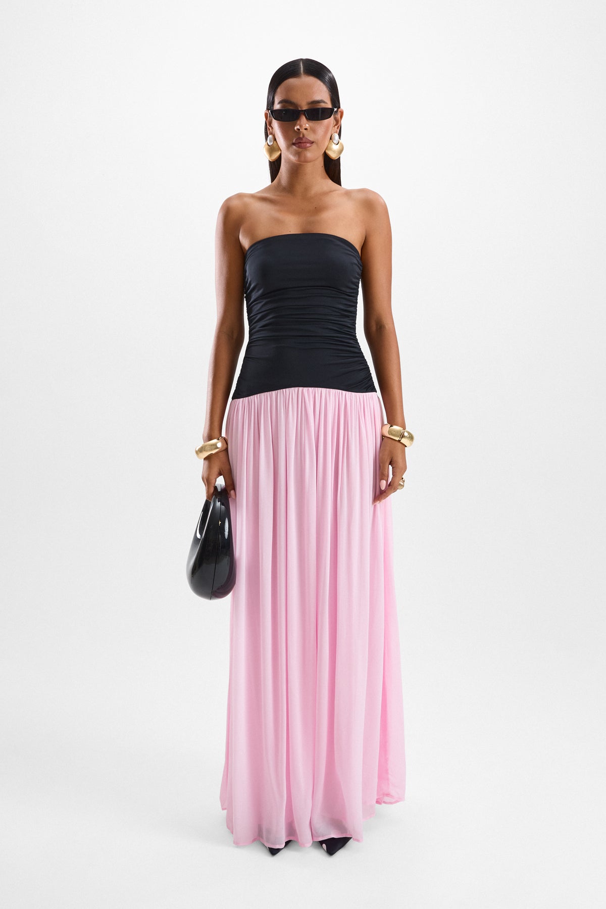 pink and black maxi dress Mode - Size:Size 5 Ladivine CD386 Elegant A-line while the included slip tag__new_Ship in 24H