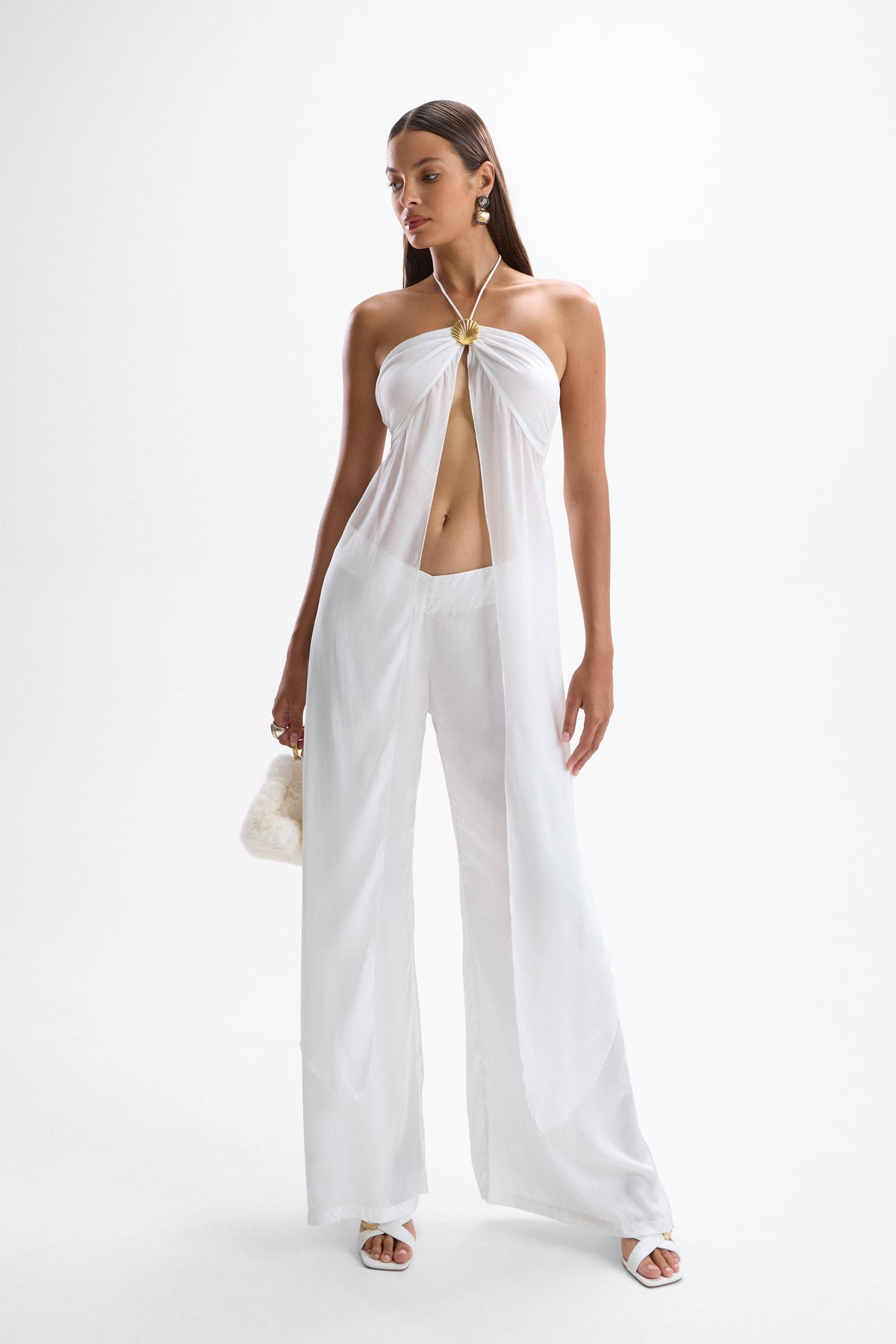 Coral Seashell Drape Top - Pearl