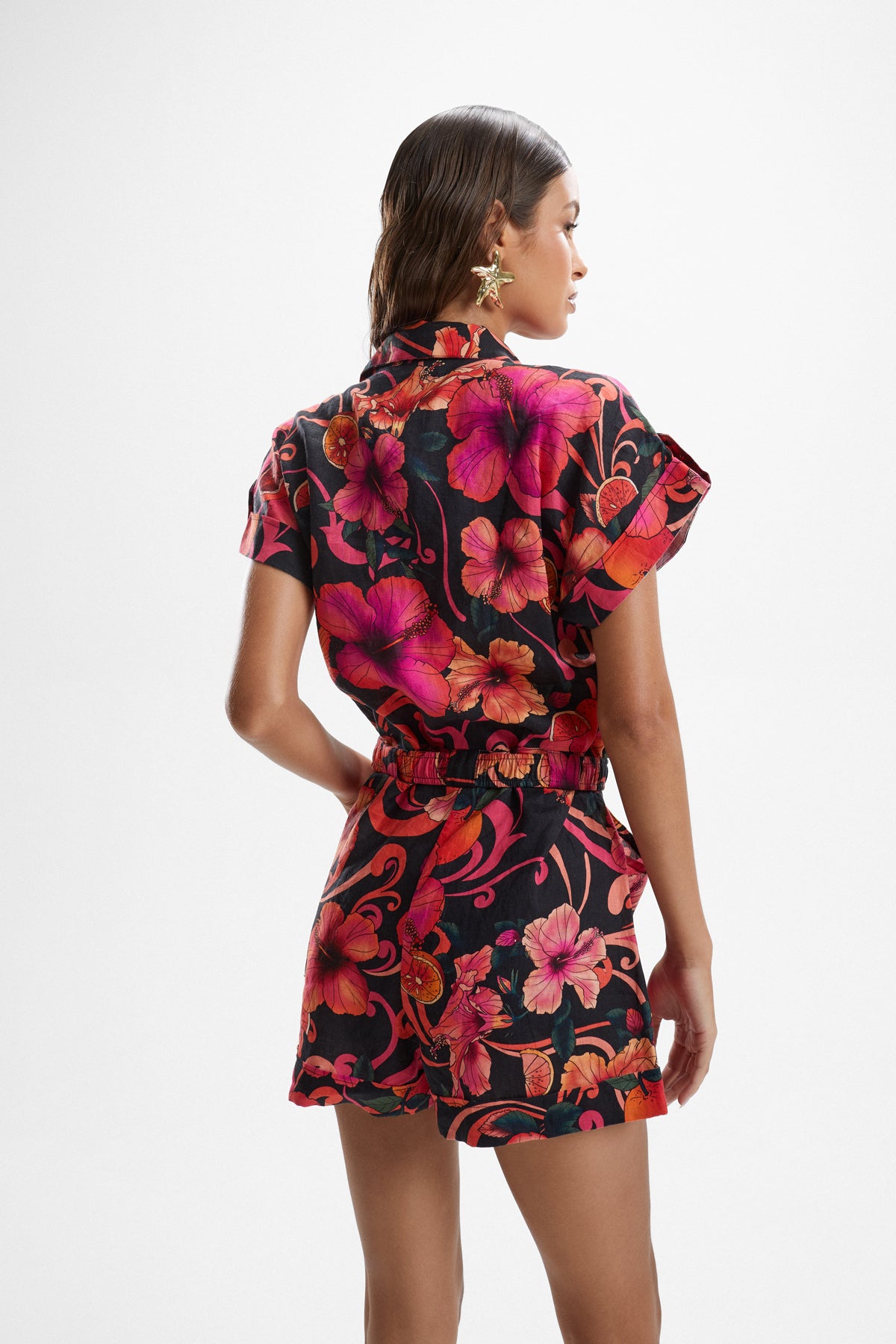 Spy Linen Playsuit - Hibiscus Pink