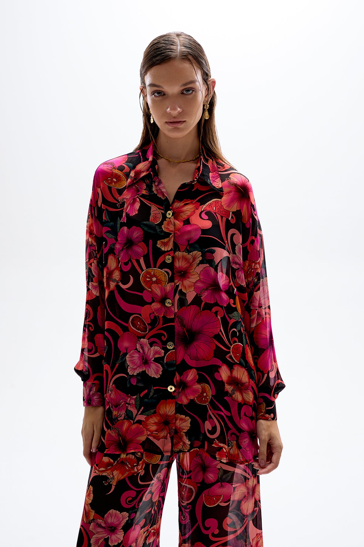 Solace' Button Up Shirt - Hibiscus Pink