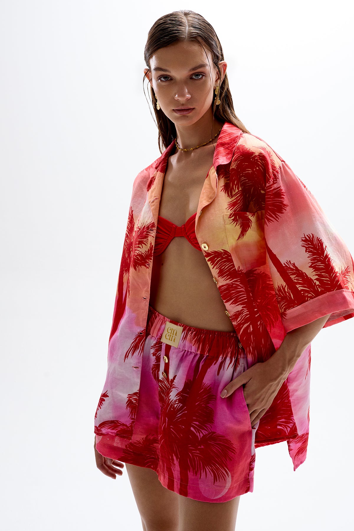 Mirage' Oversized Bowling Shirt - Palm