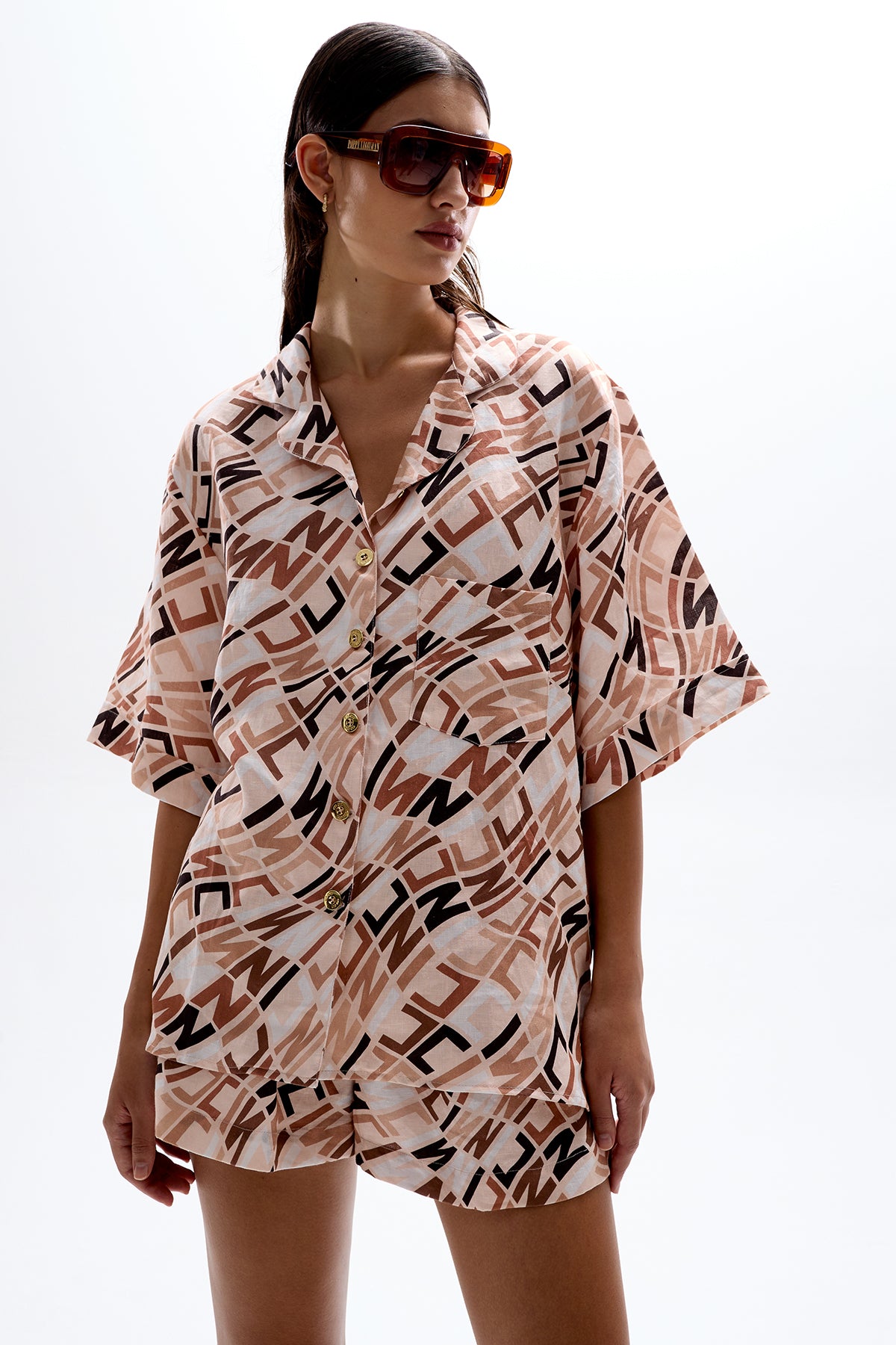 Mirage' Bowling Shirt - Monogram Beige