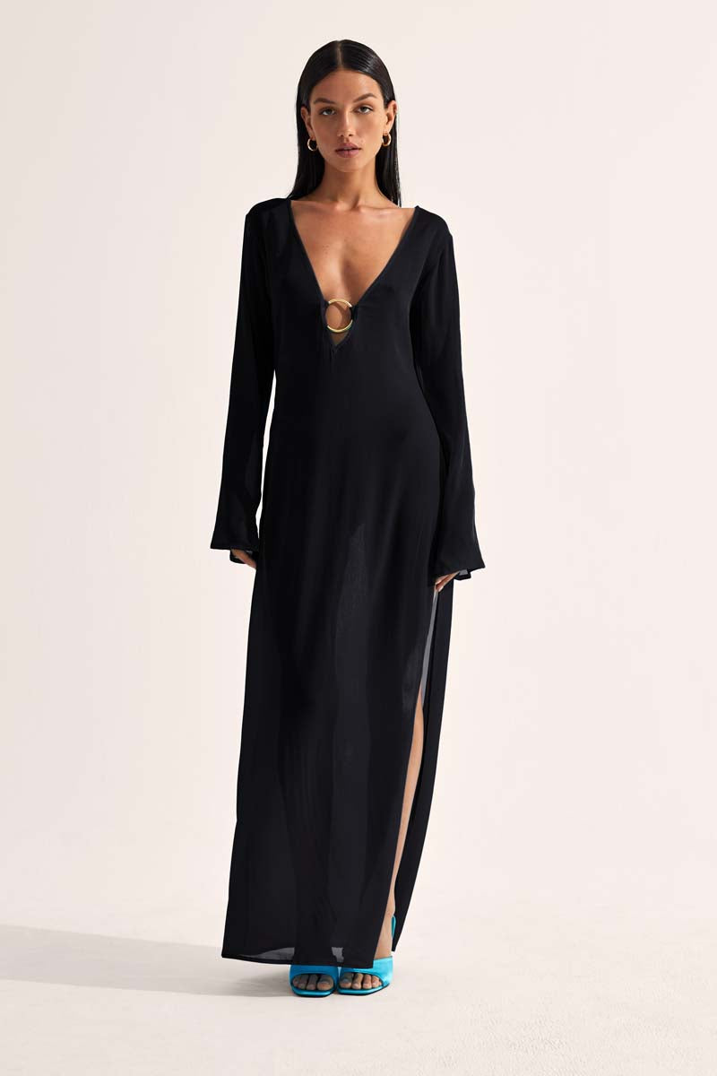 'Totem' Hoop Maxi Dress - Black