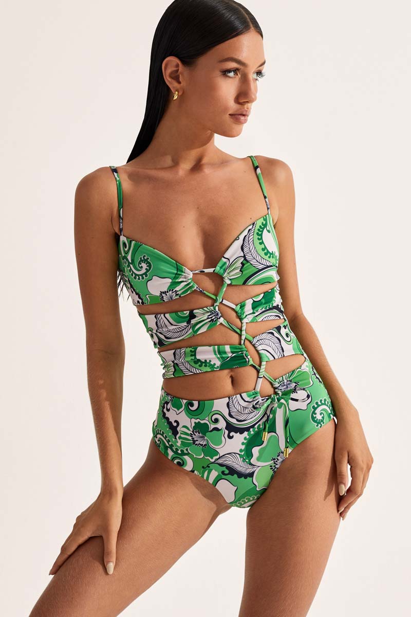 Aqua Drawstring Swimsuit - Fern