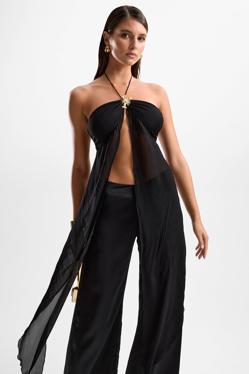 'Coral' Lobster Drape Top - Black