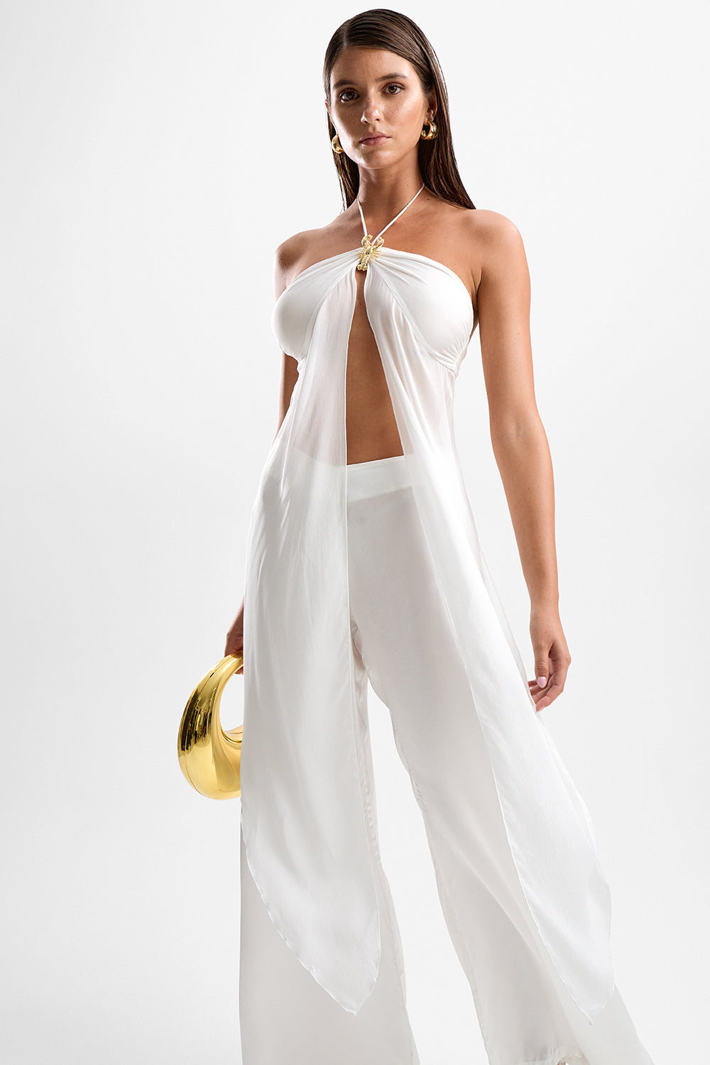 'Coral' Lobster Drape Top - Pearl