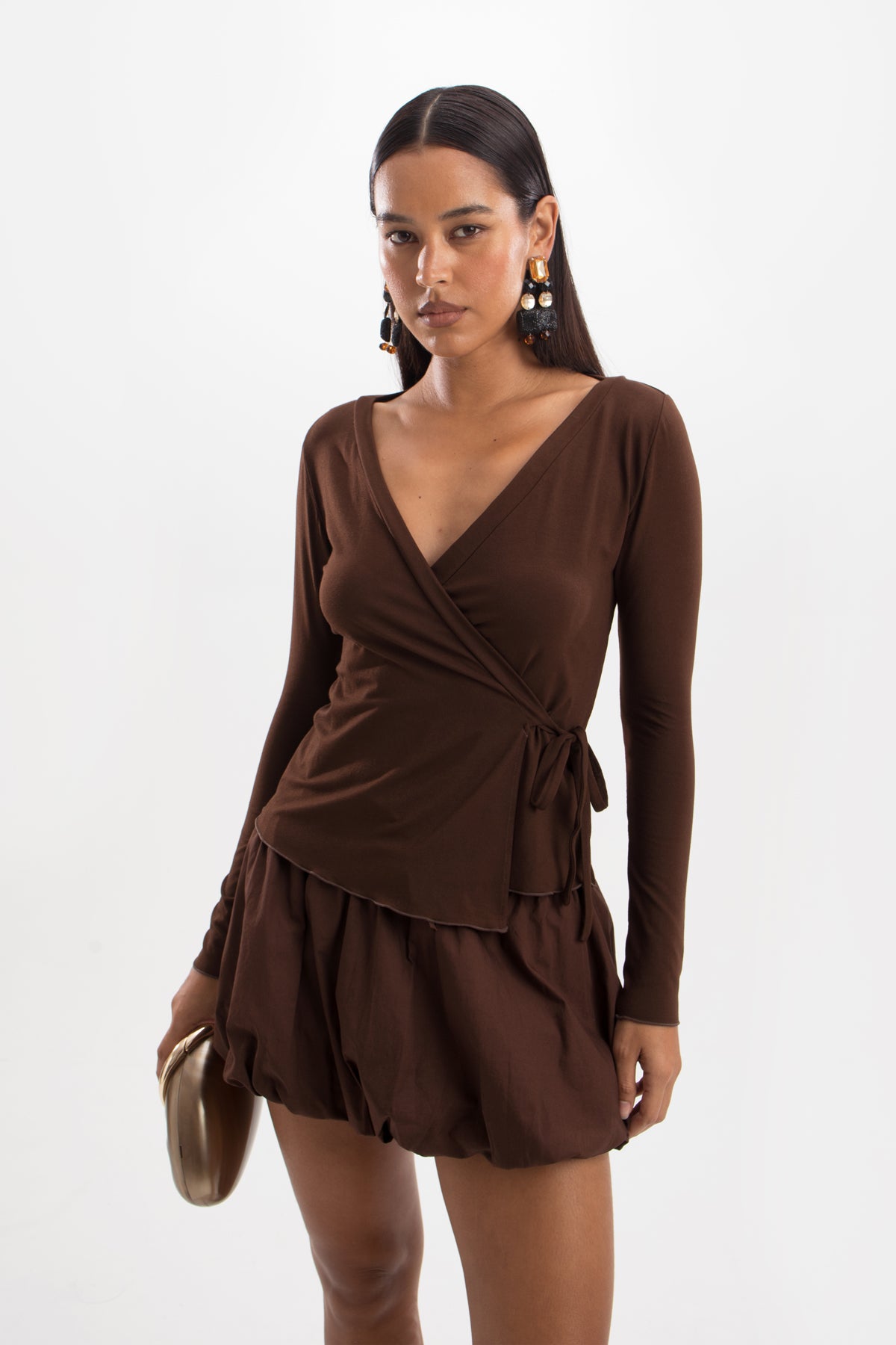 Colette Wrap Top - Cocoa