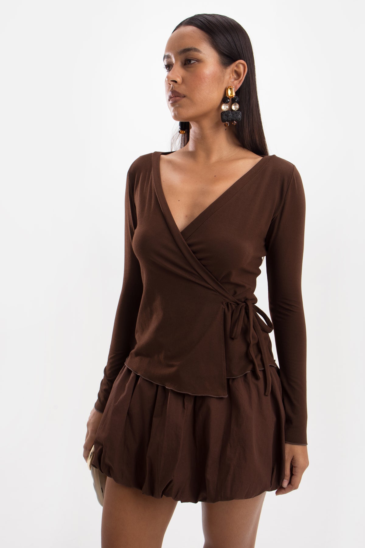 Colette Wrap Top - Cocoa
