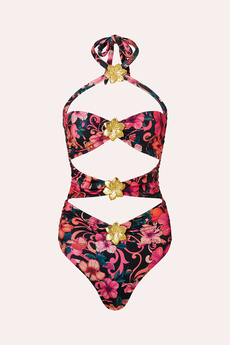 'Diamond' Cut Out Swimsuit - Hibiscus Pink