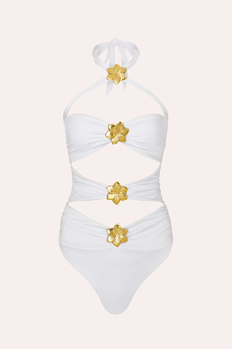 'Diamond' Cut Out Swimsuit - Pearl