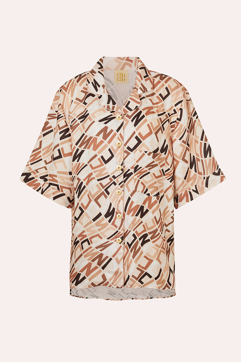 Mirage' Bowling Shirt - Monogram Beige