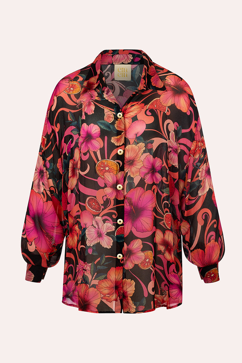 'Solace' Button Up Shirt - Hibiscus Pink