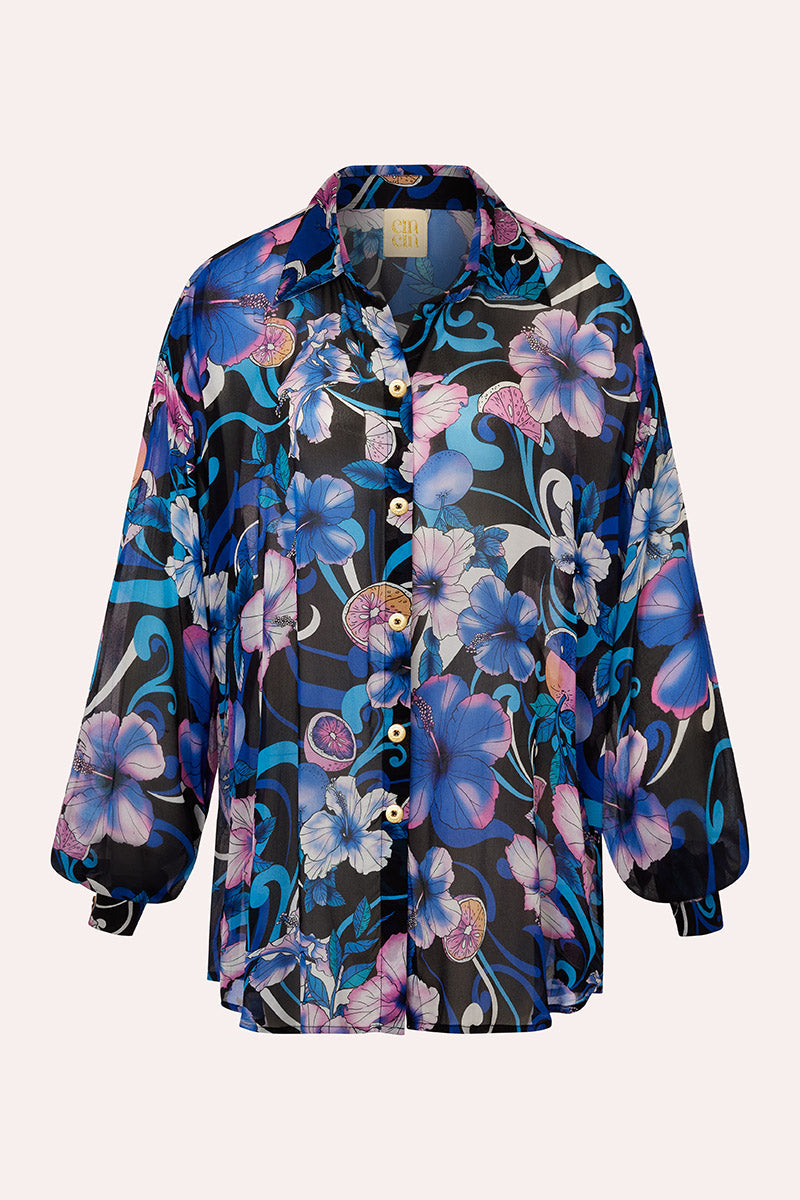 'Solace' Button Up Shirt - Hibiscus Blue