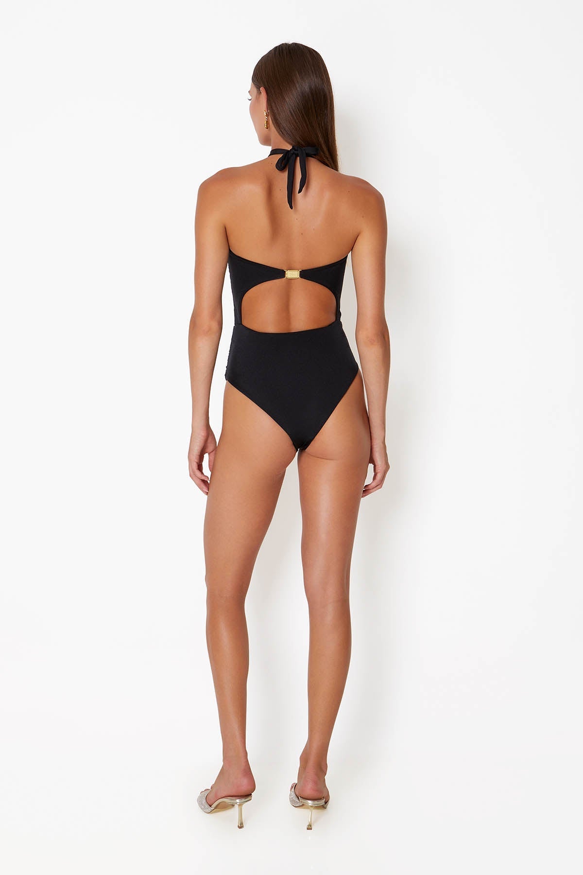 Diamond Heart Cut Out Swimsuit - Black