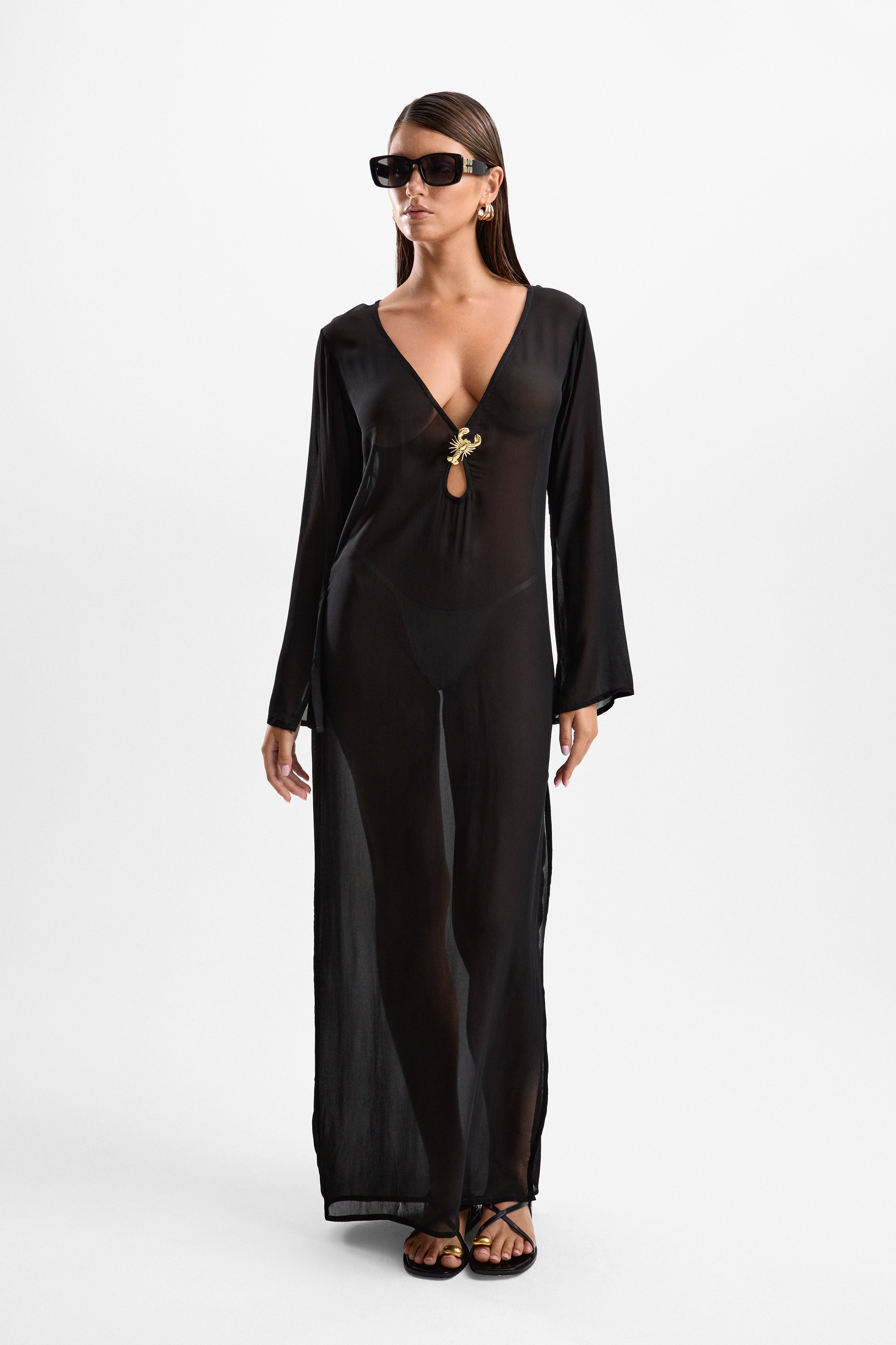 'Hotline' Lobster Maxi Dress - Black