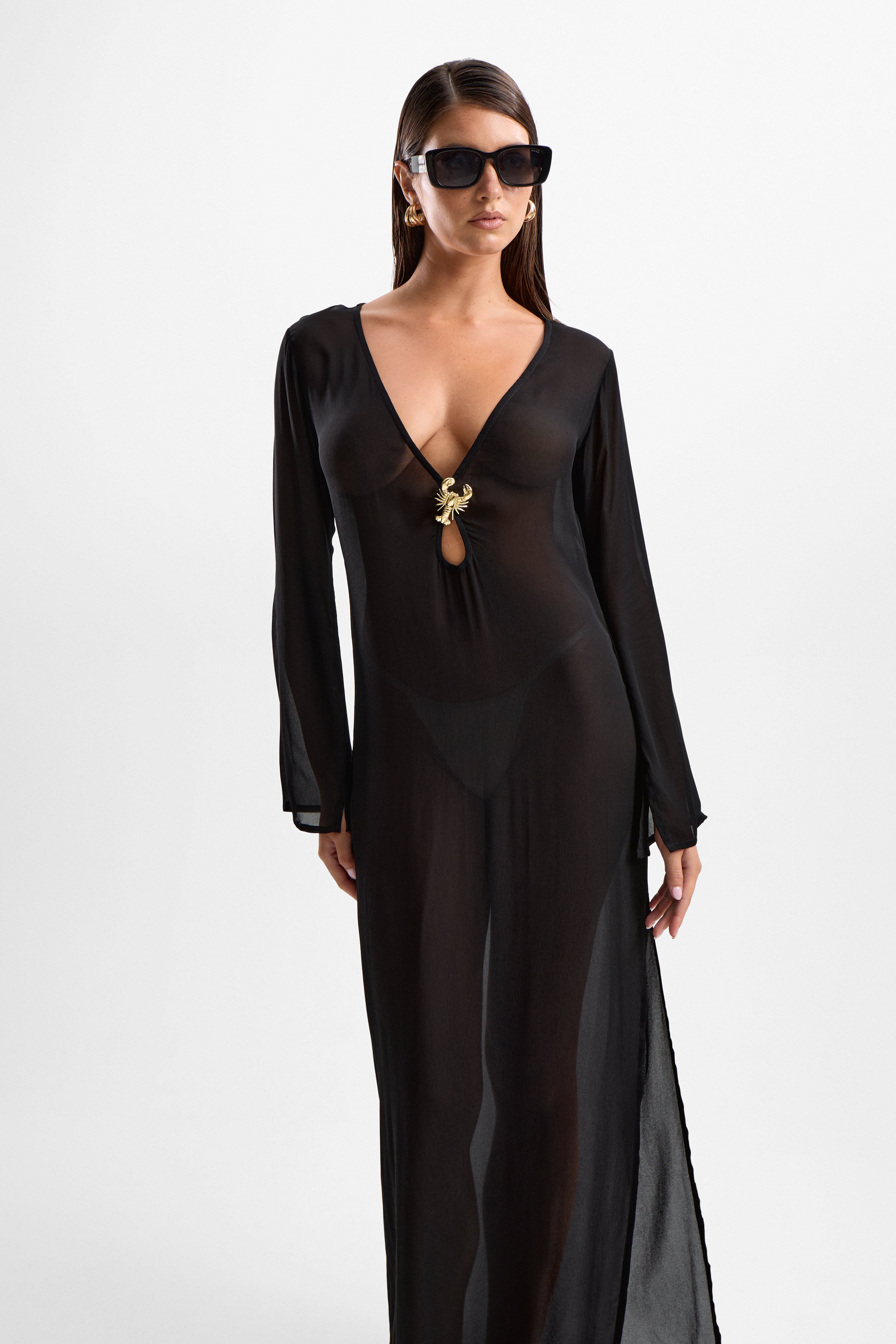 'Hotline' Lobster Maxi Dress - Black