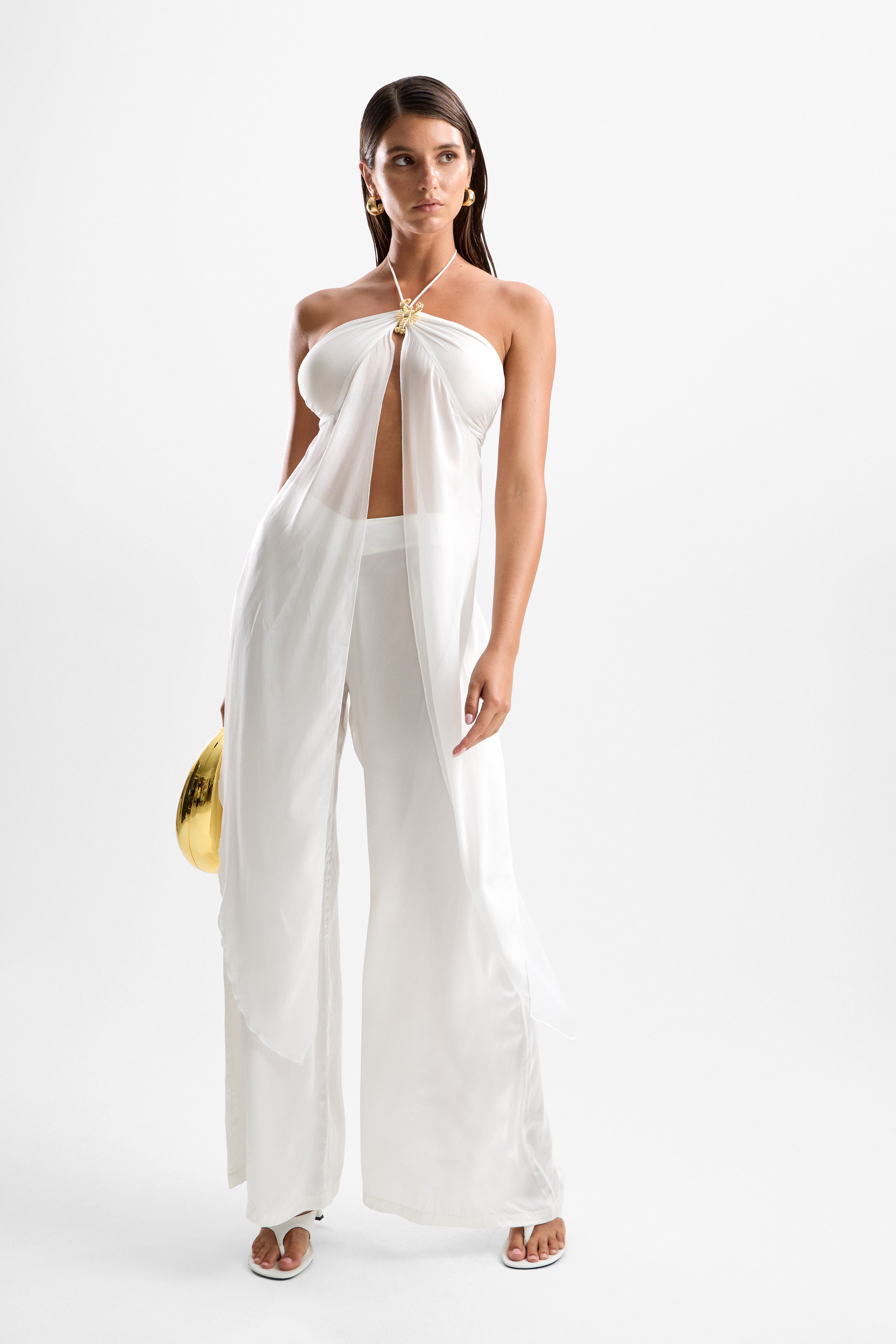 'Coral' Lobster Drape Top - Pearl