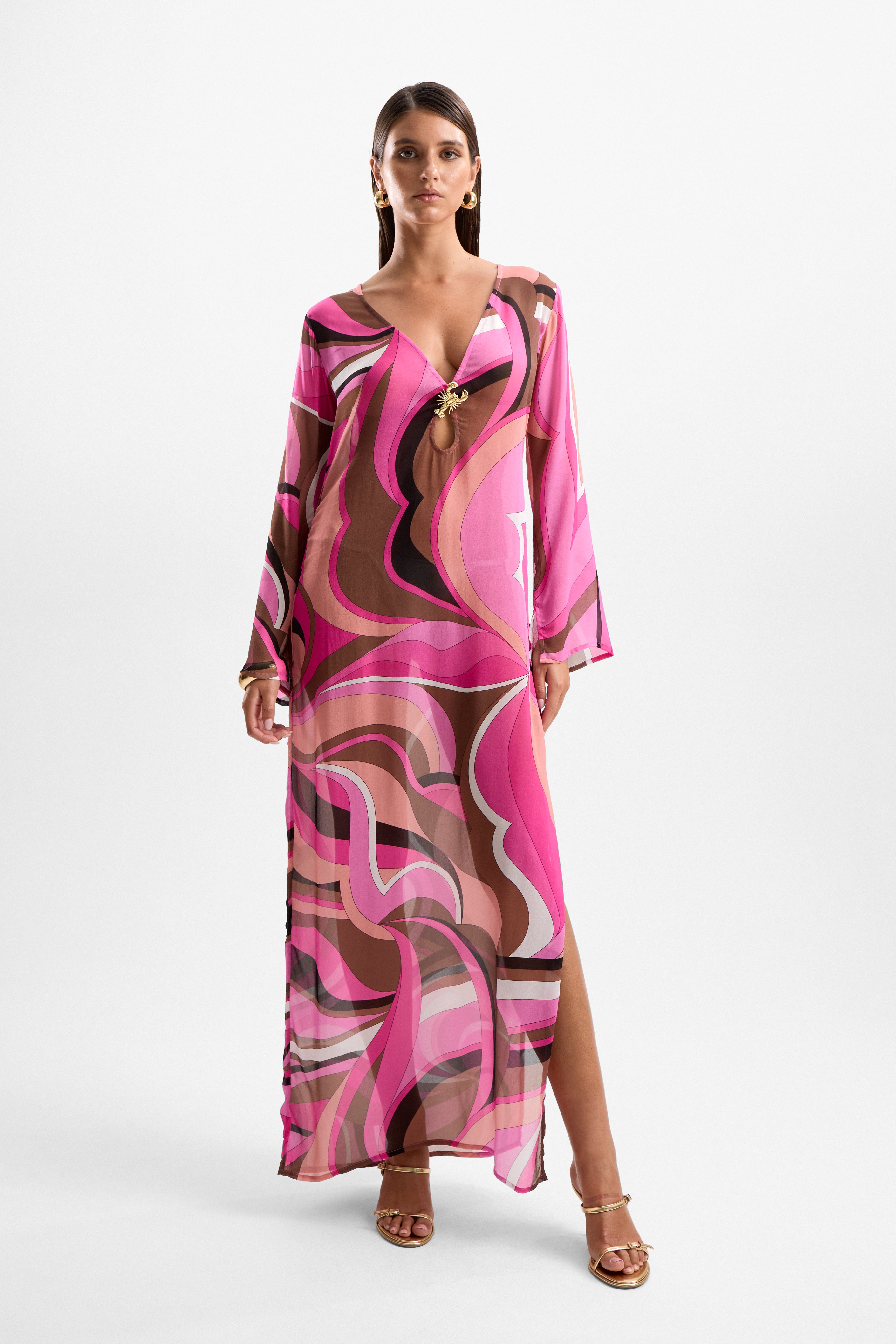 'Hotline' Lobster Maxi Dress - Dolce Pink