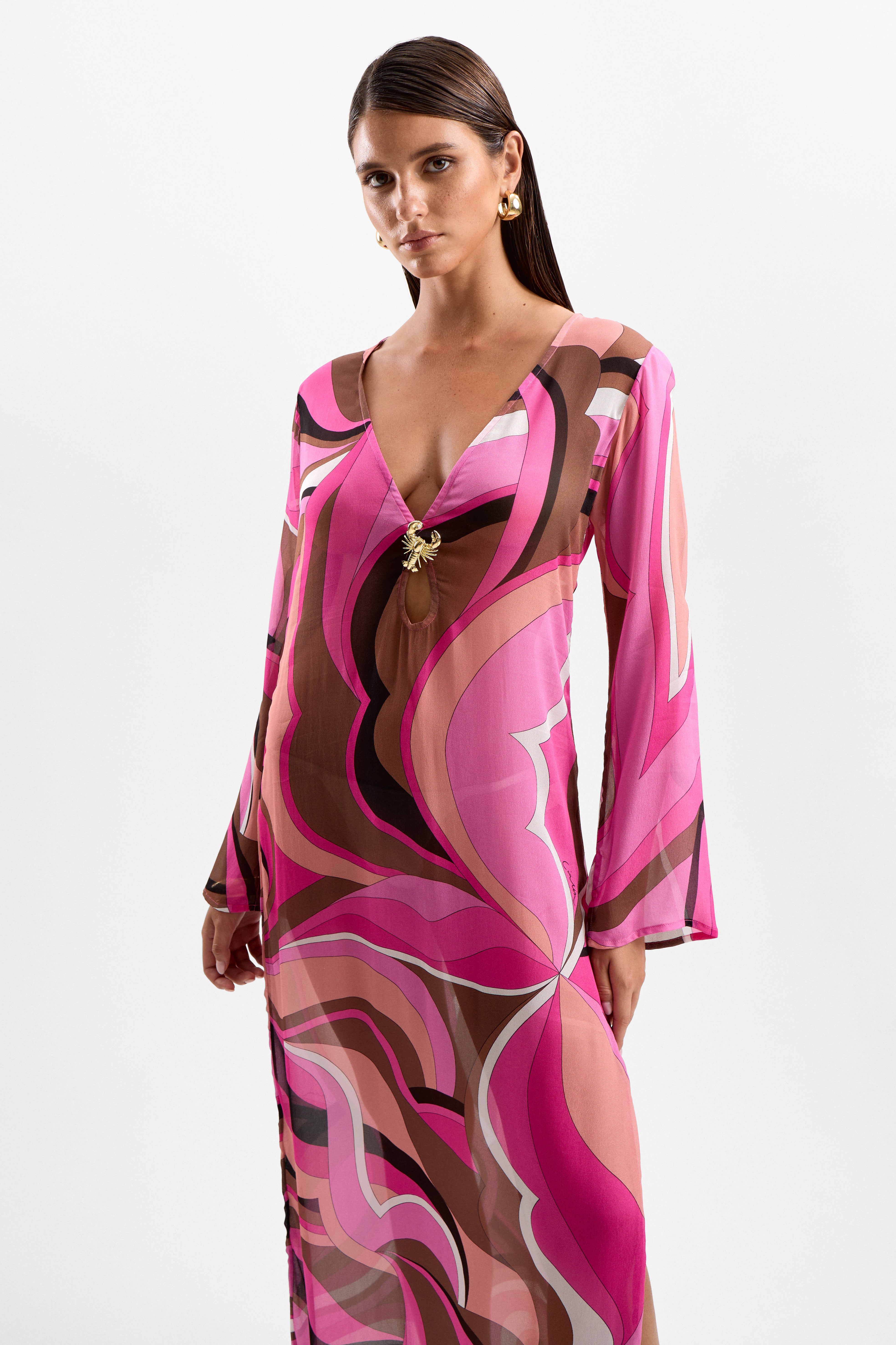 'Hotline' Lobster Maxi Dress - Dolce Pink