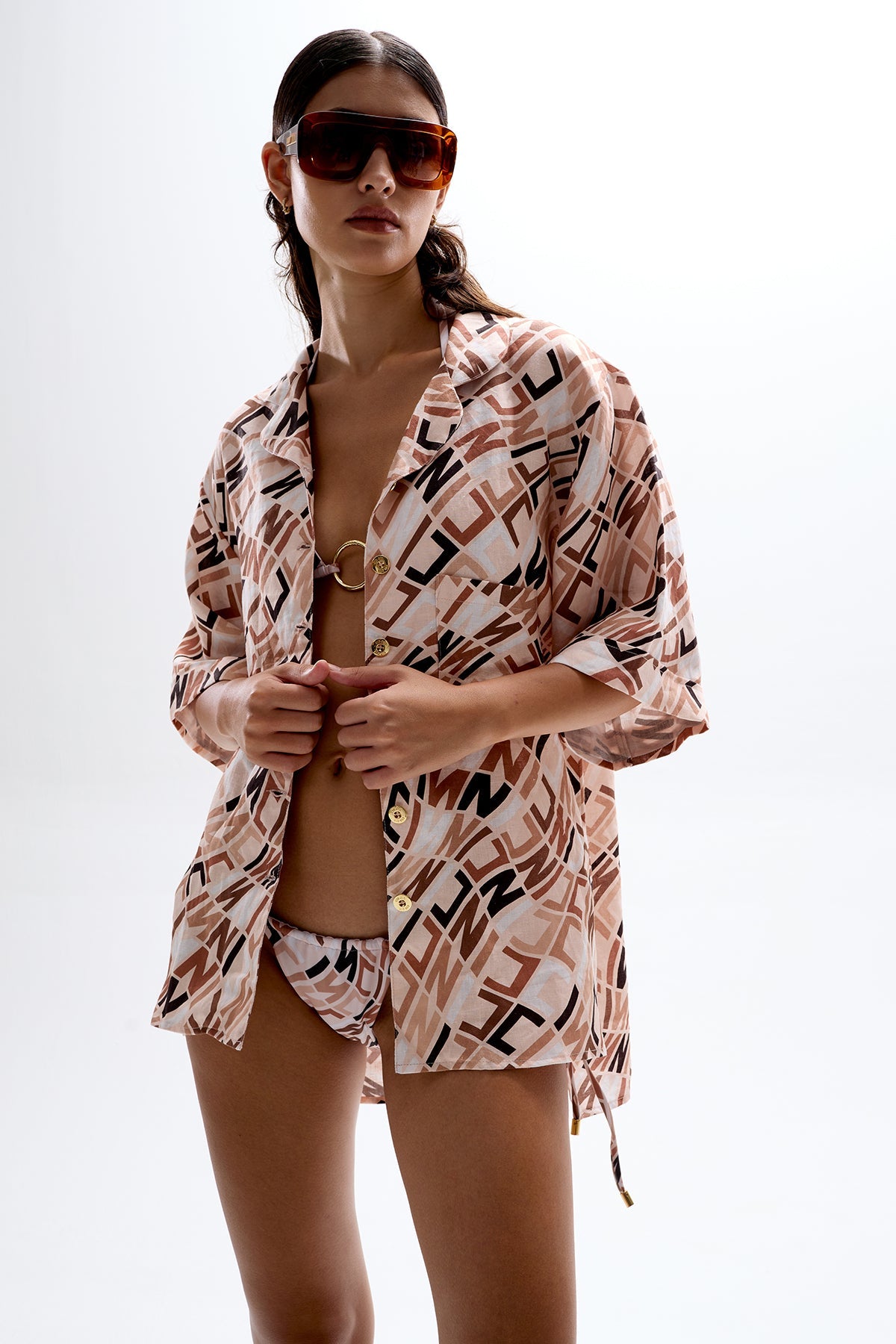 Mirage' Bowling Shirt - Monogram Beige