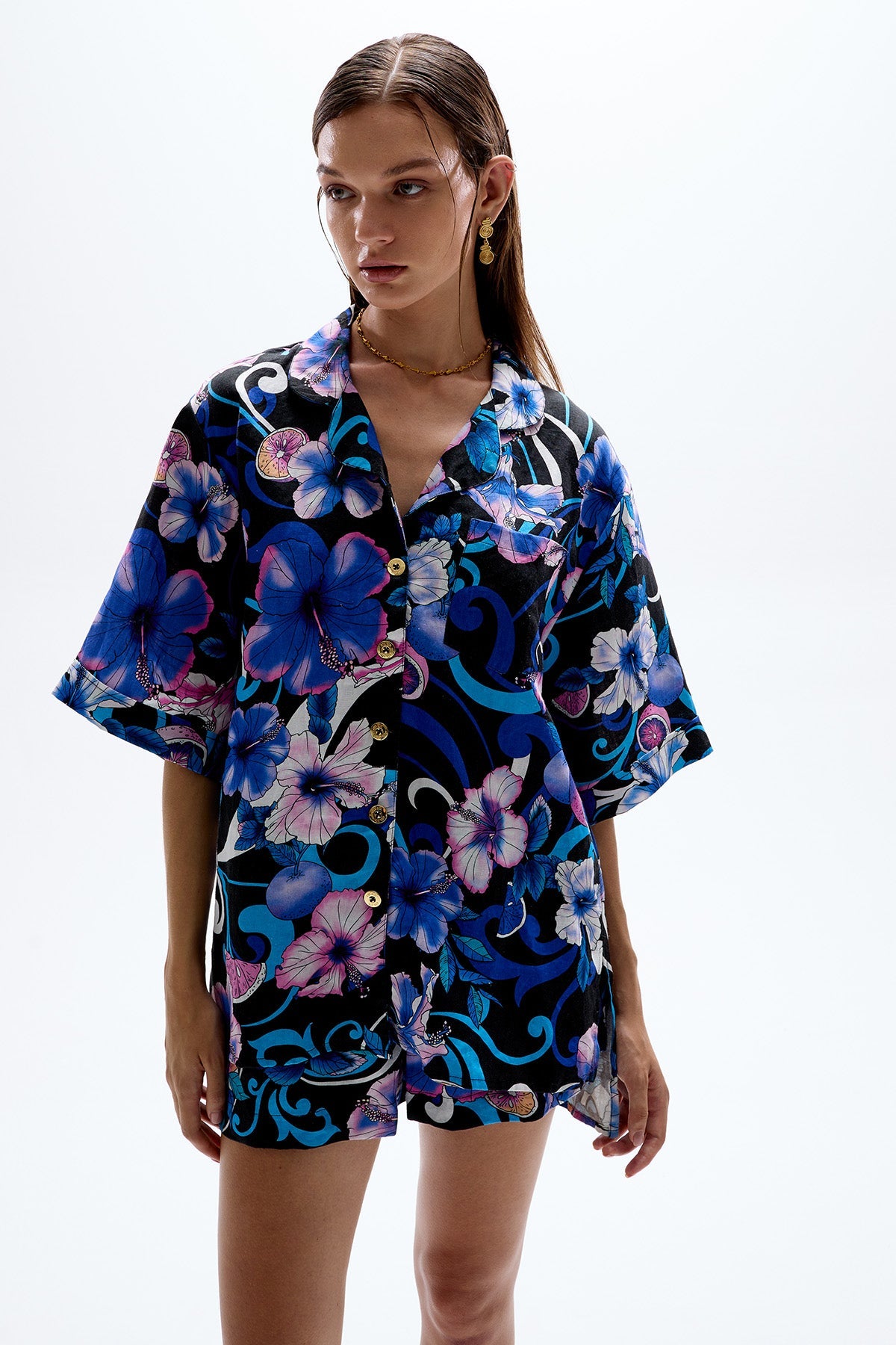 Mirage' Bowling Shirt - Hibiscus Blue
