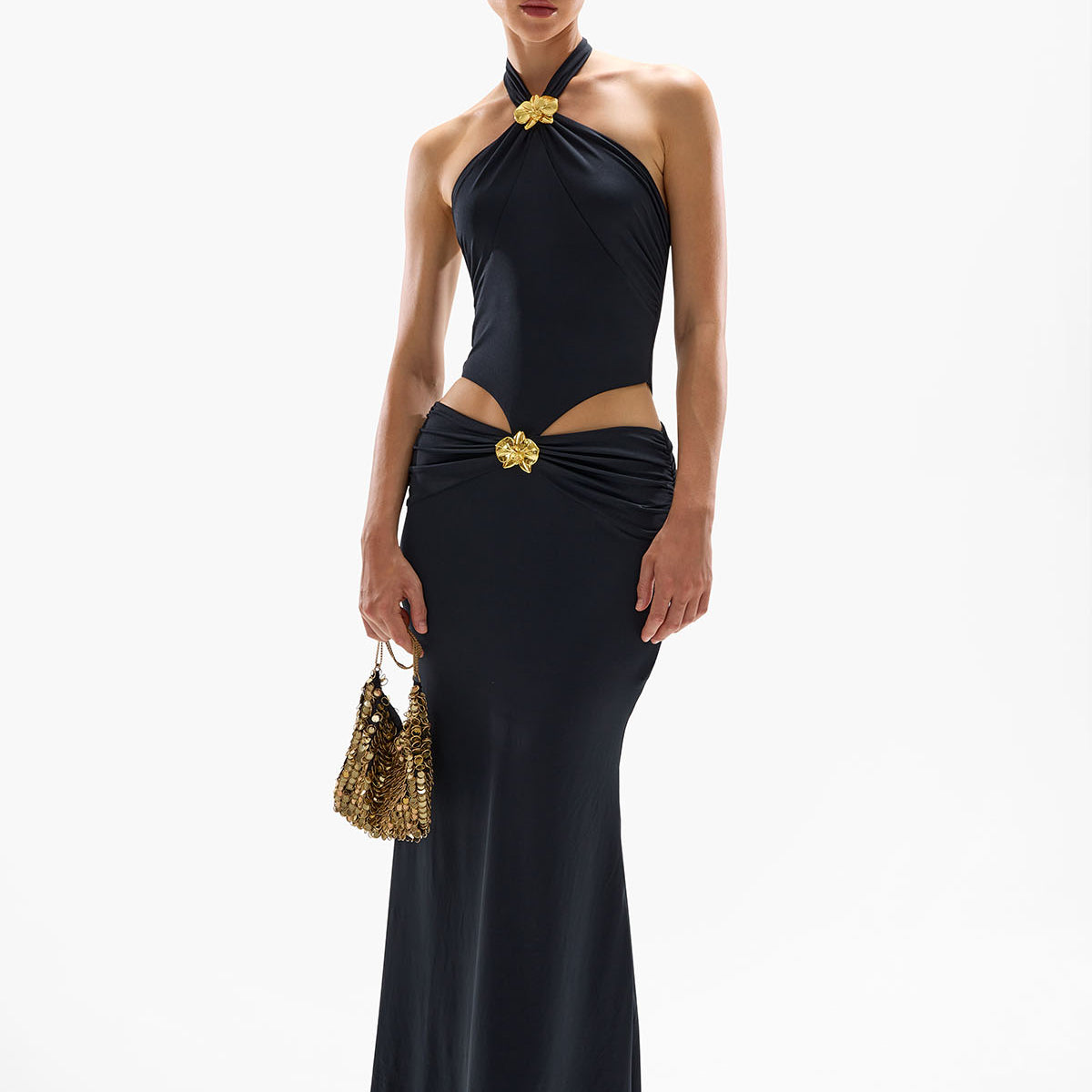 Imperial' Orchid Maxi Dress - Black