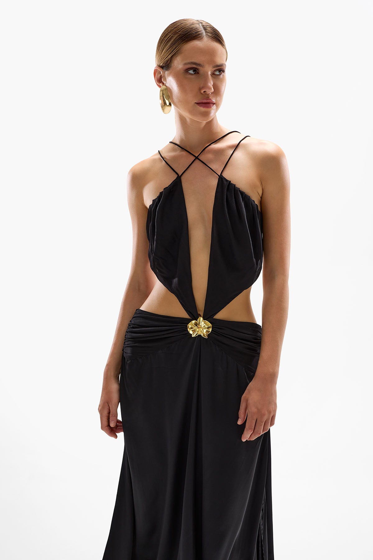 Ivy' Orchid Maxi Dress - Black